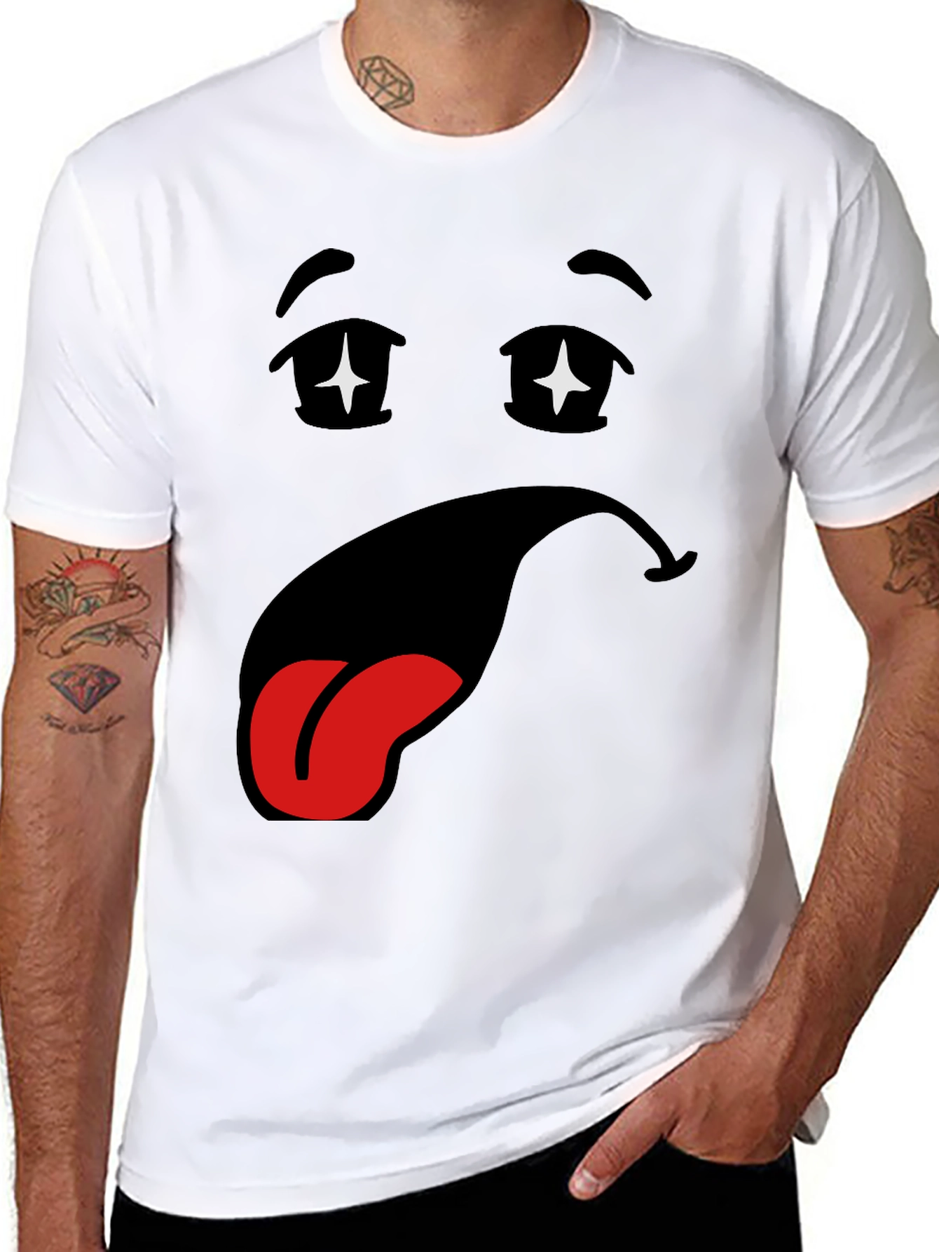 Black Funny Cartoon Face Black T-Shirt view 8