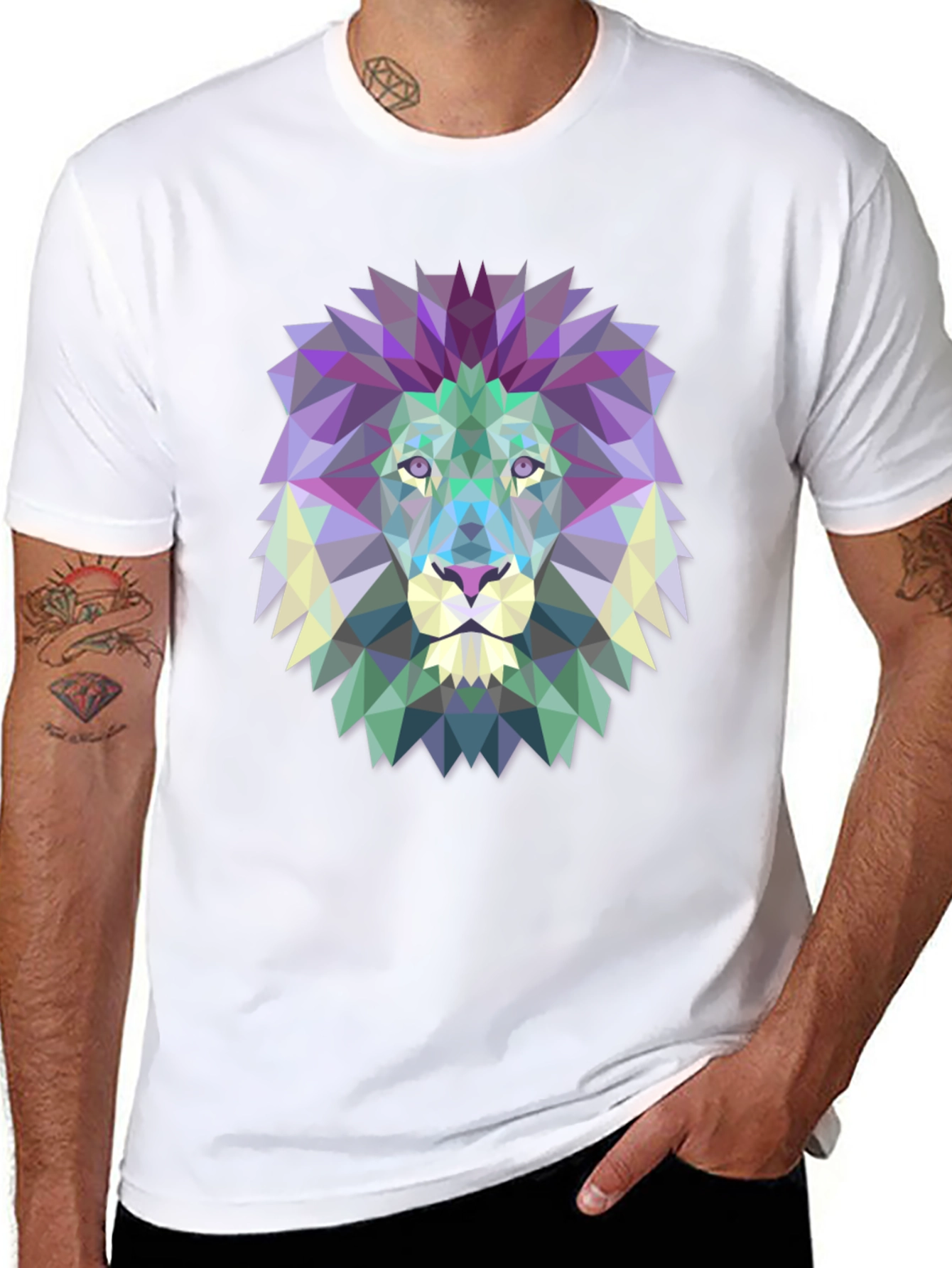 Black Geometric Lion Graphic Tee - Modern Art Shirt view 8