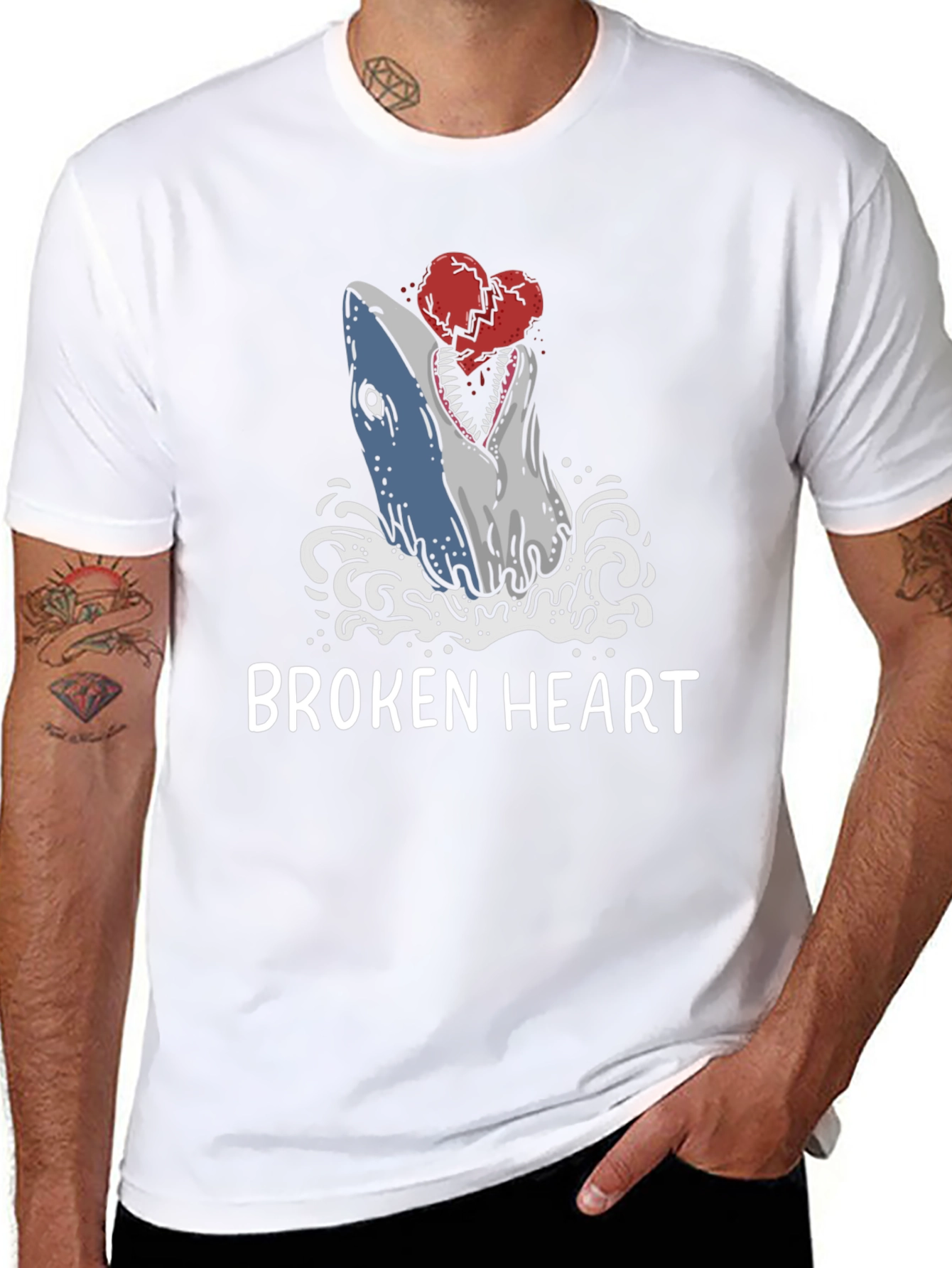 Black Broken Heart Shark T-Shirt - Novelty Graphic Tee view 8