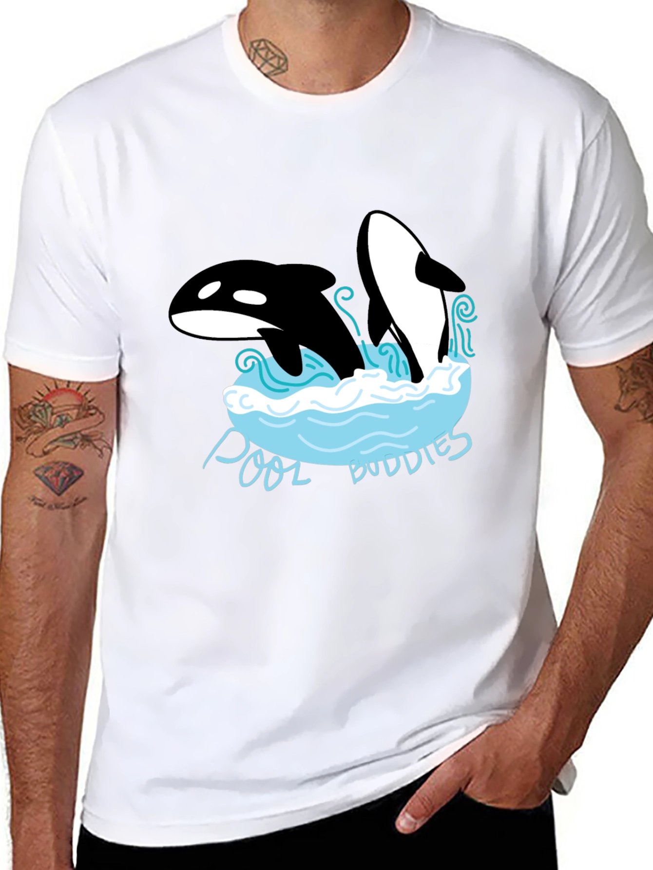 Black Pool Buddies Orca Whale Graphic Tee view 8