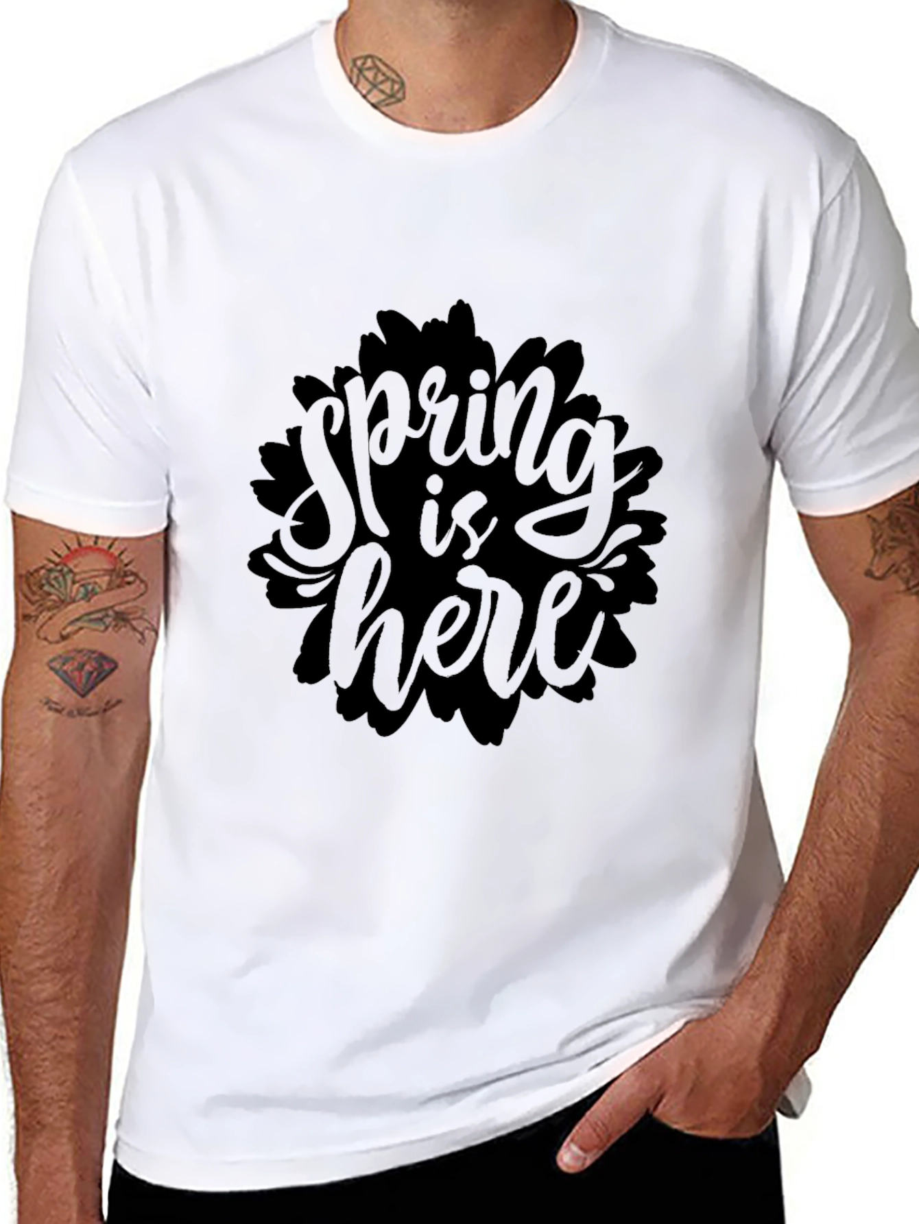 Black Spring is Here Graphic Black T-Shirt view 8