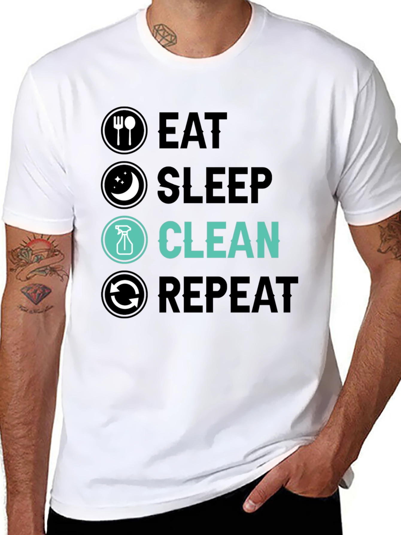 Black Eat Sleep Clean Repeat Graphic Tee view 8