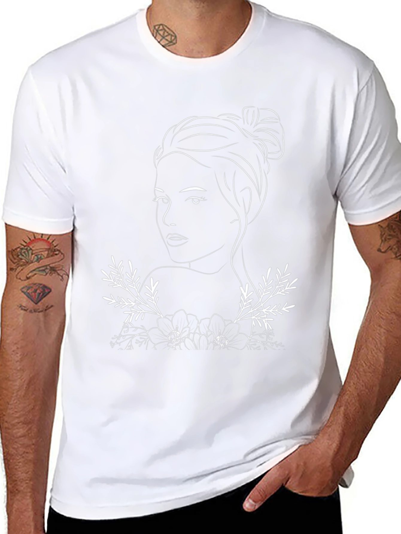 Black Woman Line Art T-Shirt - Black view 8