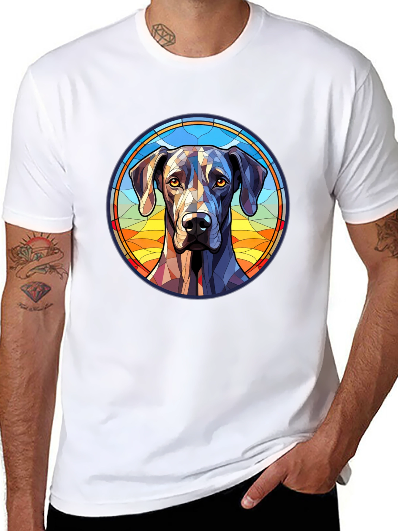 Black Geometric Dog Portrait Tee view 8