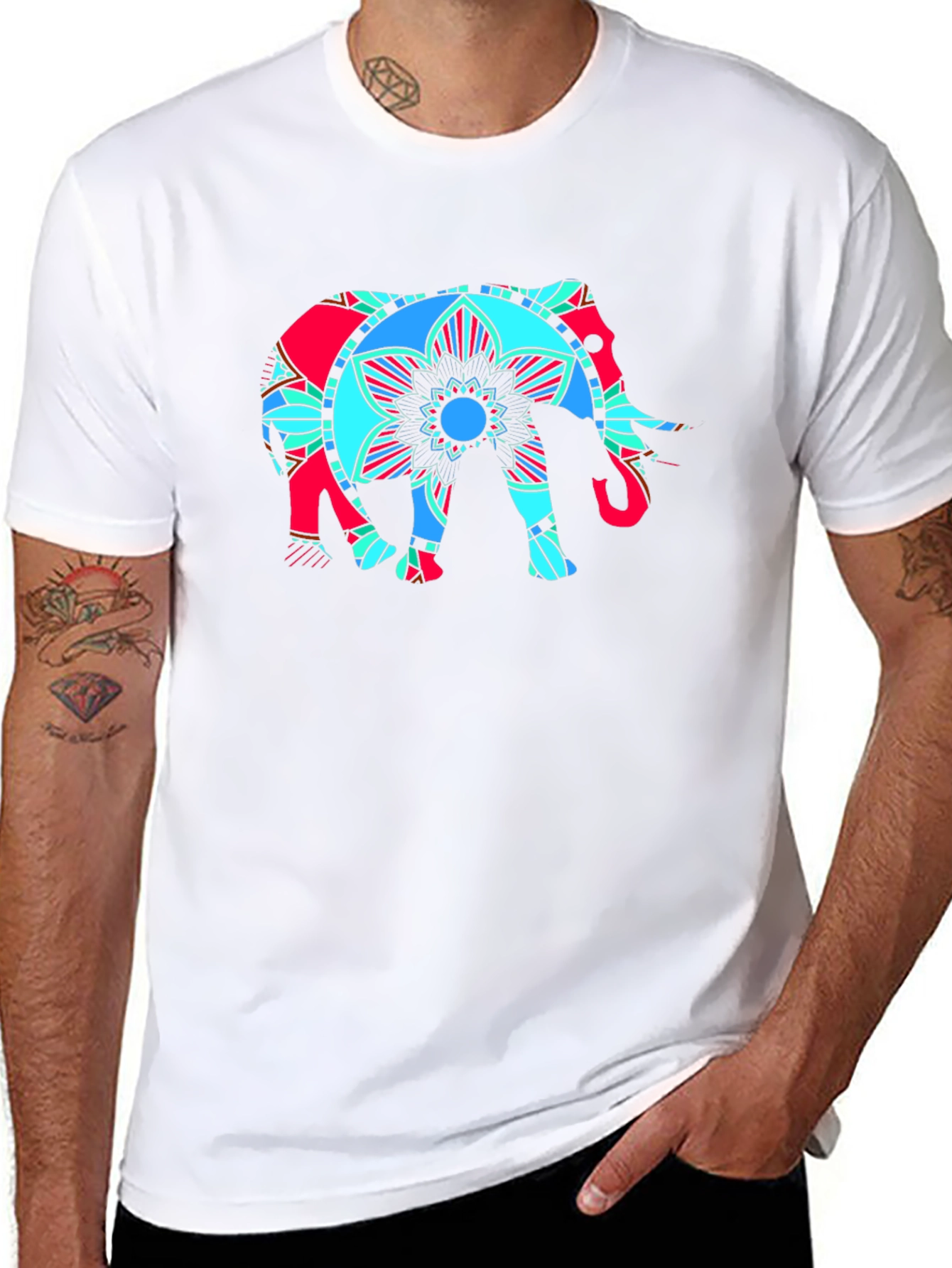 Black Elephant Mandala Graphic T-Shirt view 8