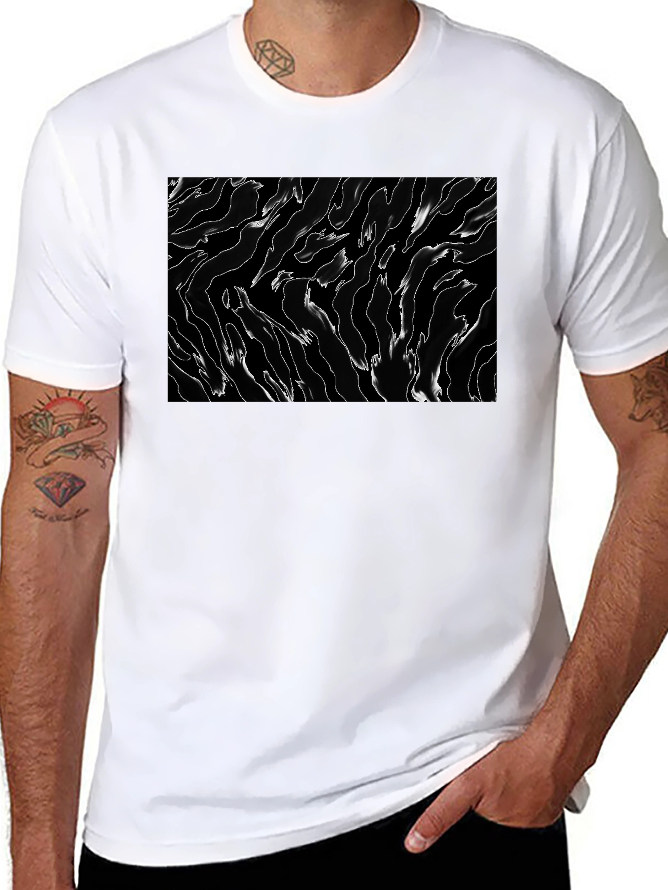 Black Abstract Black and White T-Shirt view 8