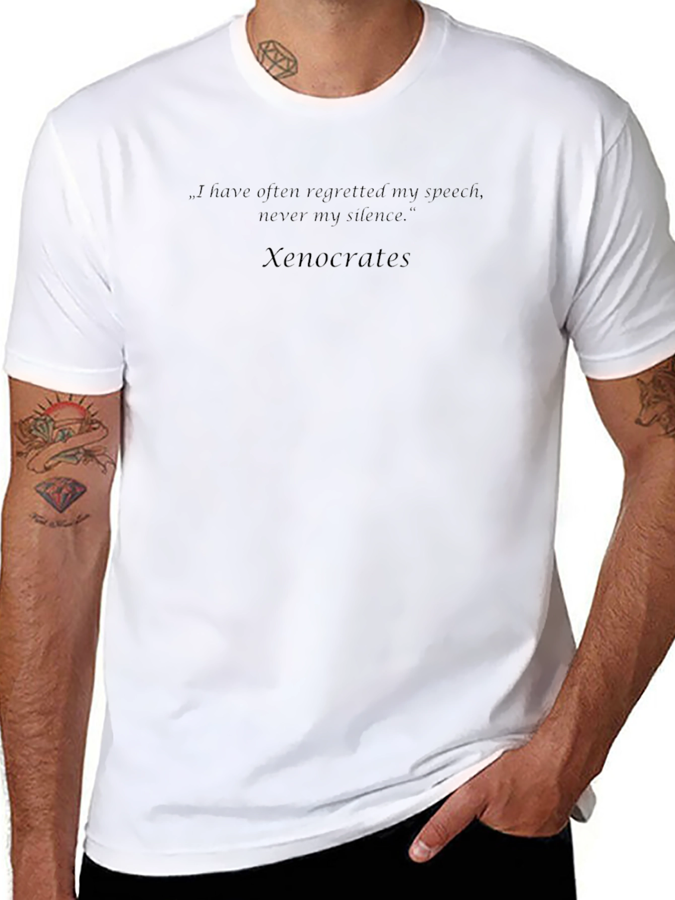 Black Xenocrates T-Shirt - Regret Speech, Not Silence - Black Cotton Tee view 8