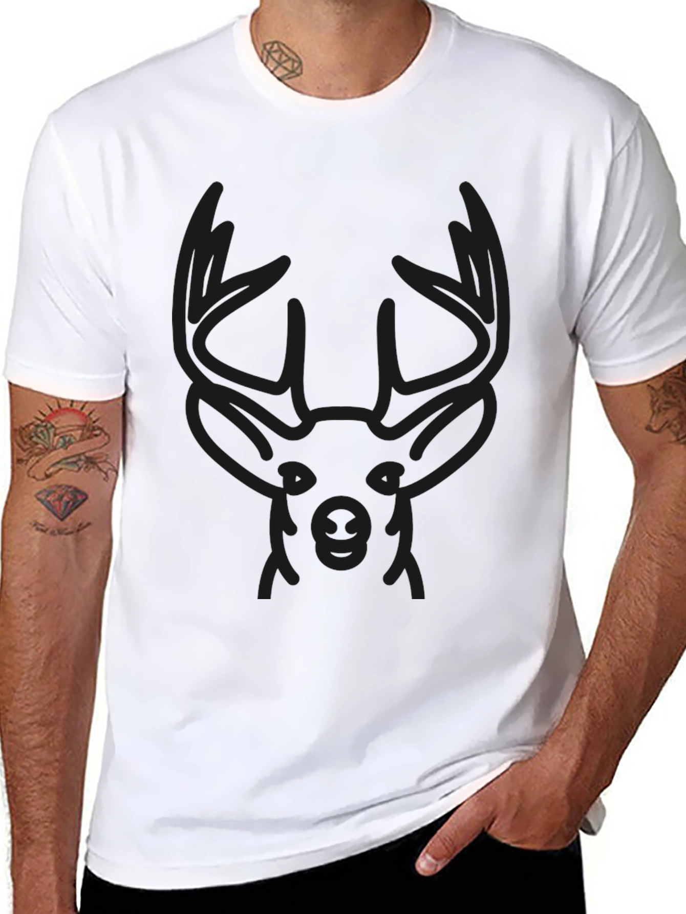 Black Men's Black Deer Graphic T-Shirt view 8