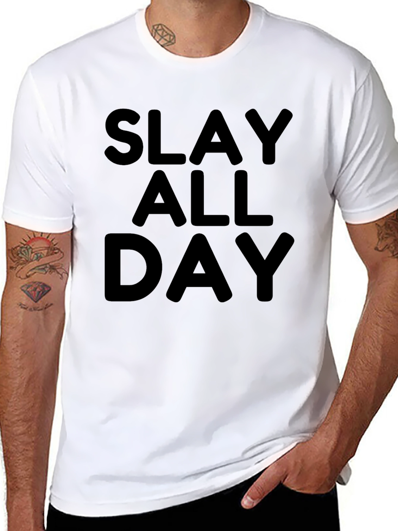 Black Slay All Day Black Graphic Tee view 8