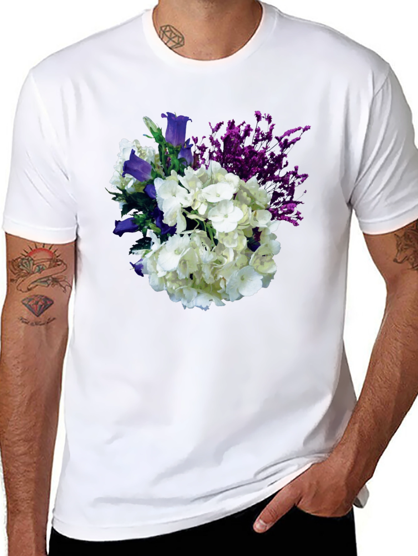 Black Floral Bouquet T-Shirt - Black Cotton Tee view 8