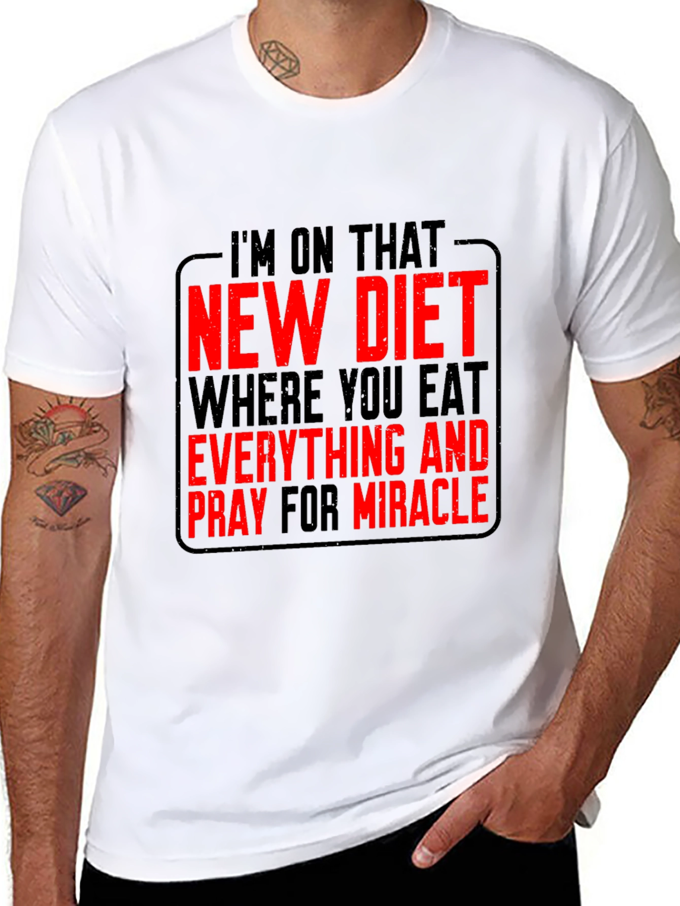 Black Diet Humor Graphic Tee - Eat Everything & Pray view 8