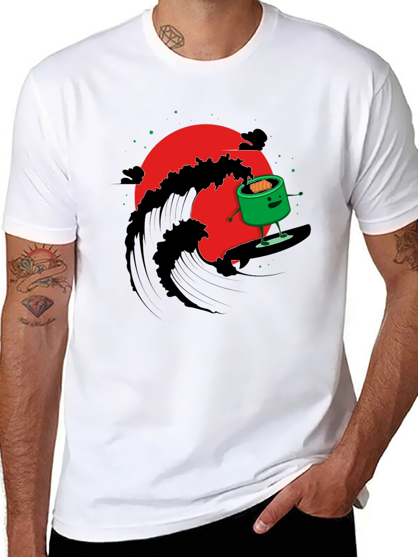 Black Sushi Surfer Graphic Tee - Unique Design view 8