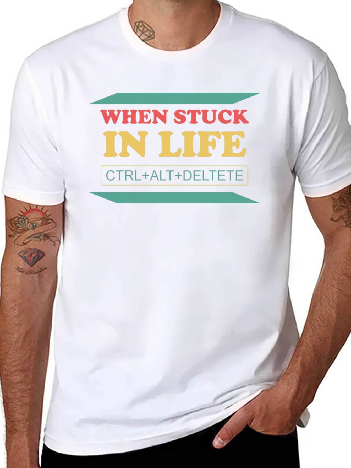 Black When Stuck in Life CTRL+ALT+DELETE T-Shirt view 8