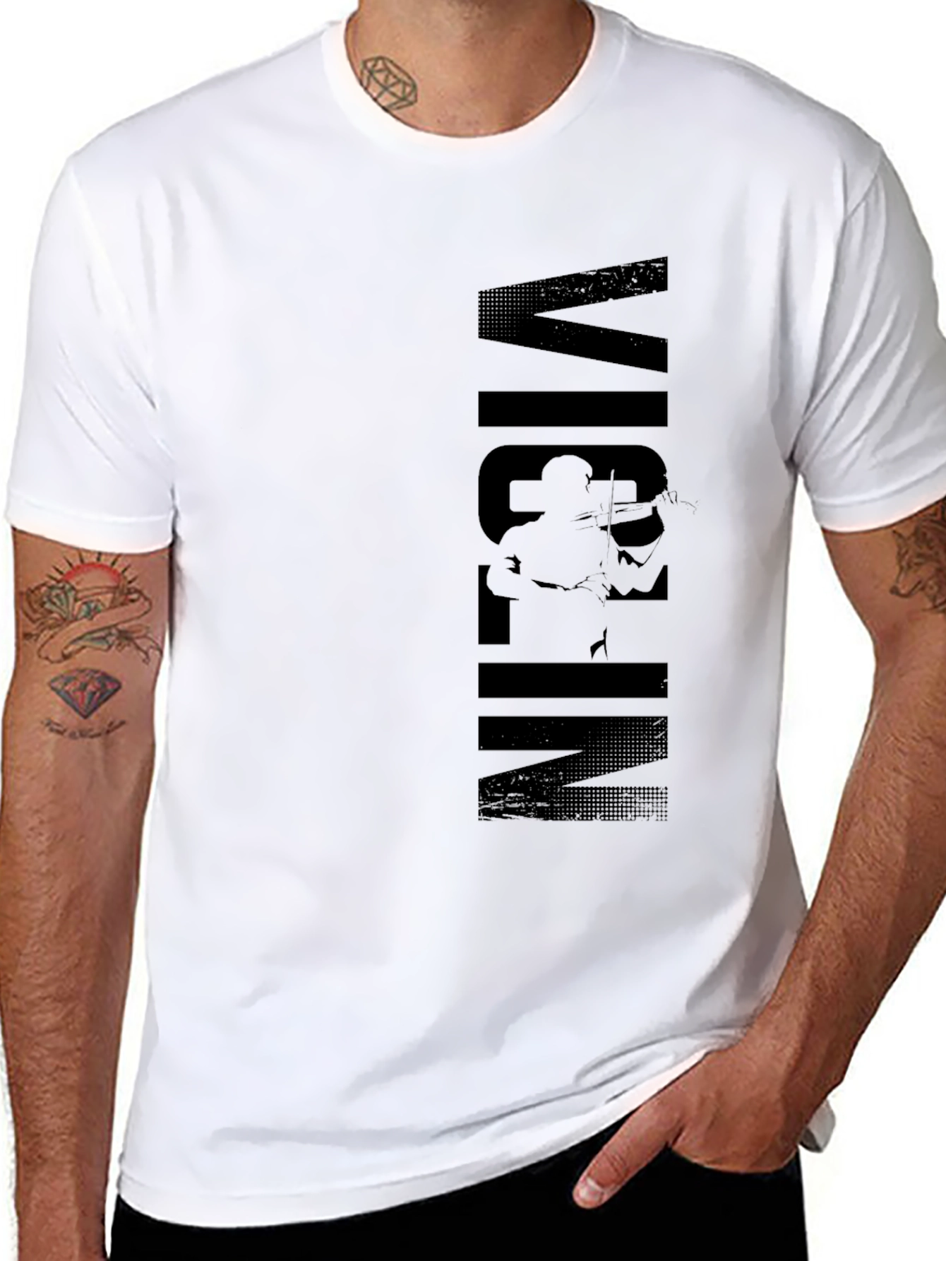 Black Violin Player Graphic Print Black T-Shirt view 8