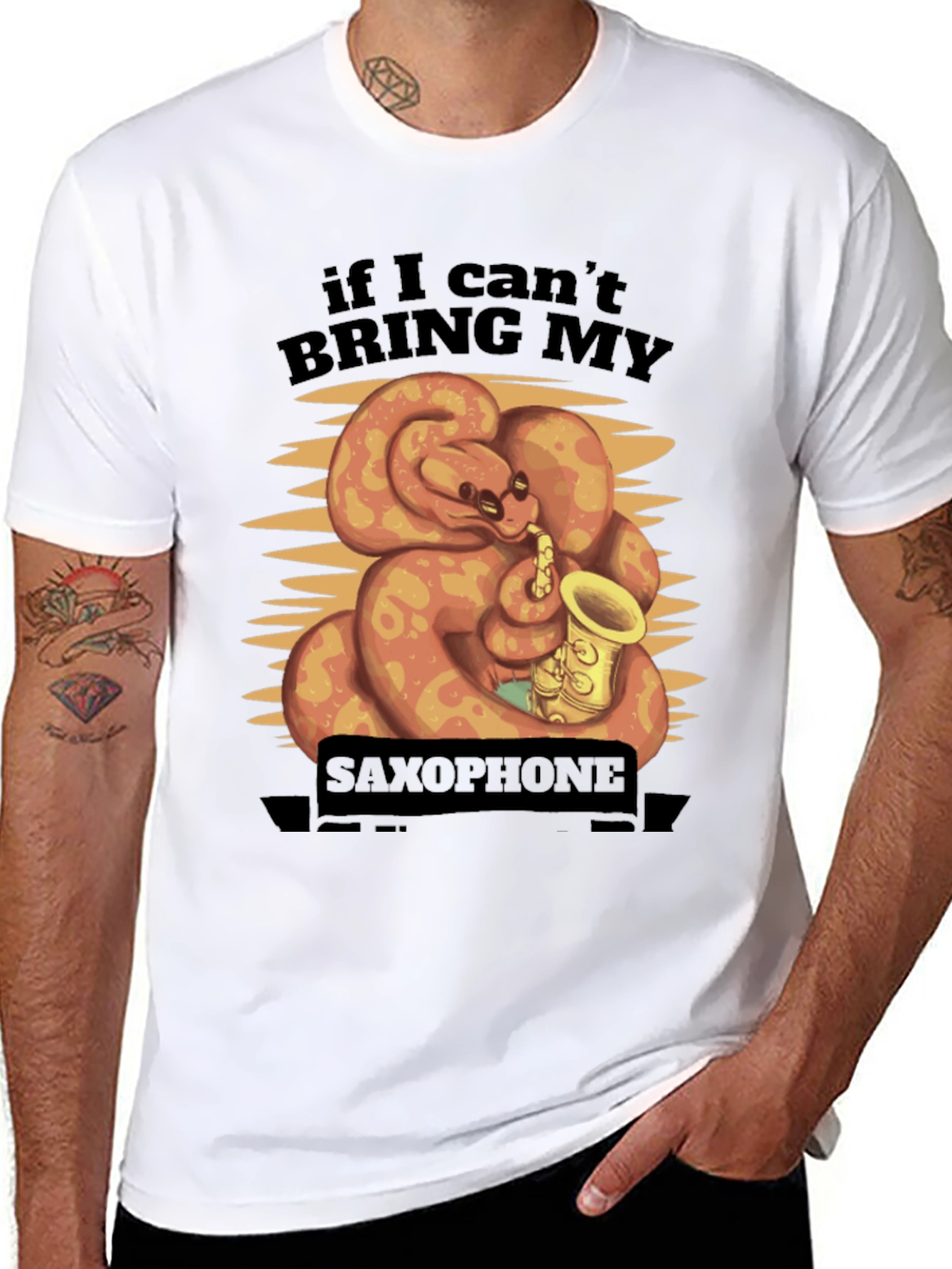 Black Funny Snake Saxophone Black T-Shirt view 8