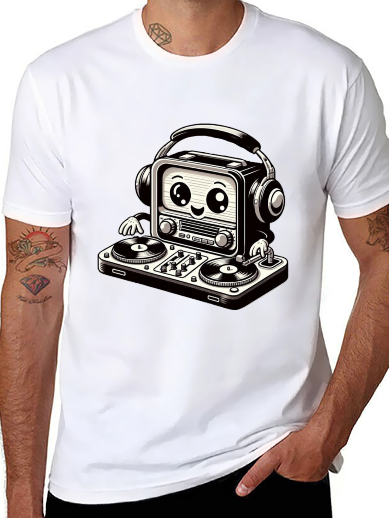 Black DJ Radio T-Shirt - Cool Graphic Tee view 8