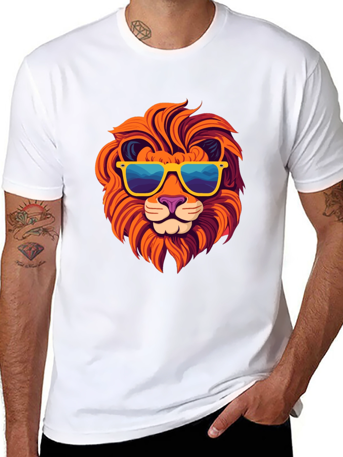 Black Cool Lion Graphic Tee - Black Cotton T-Shirt view 8