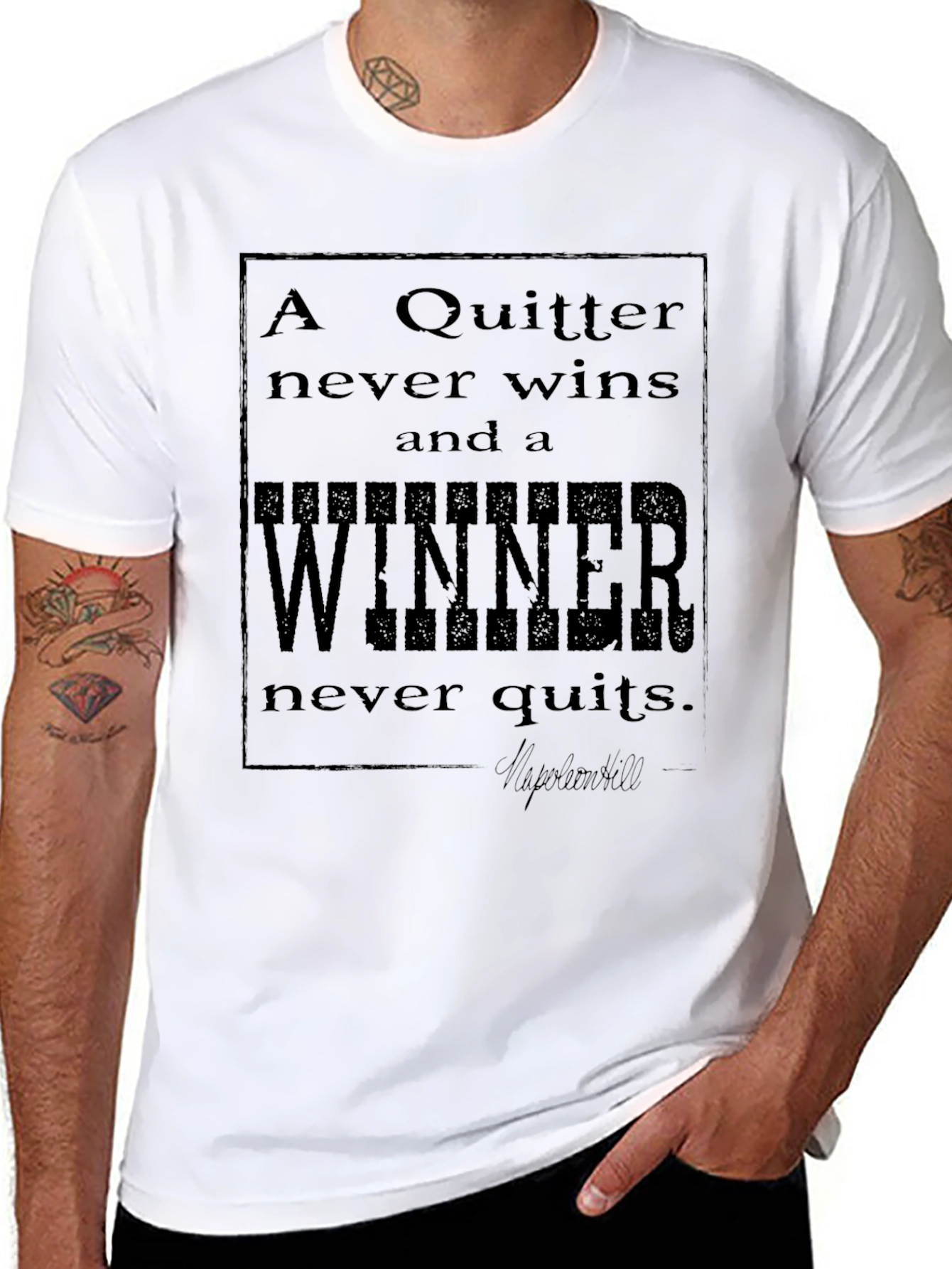 Black Inspirational Quote T-Shirt - Never Quit view 8