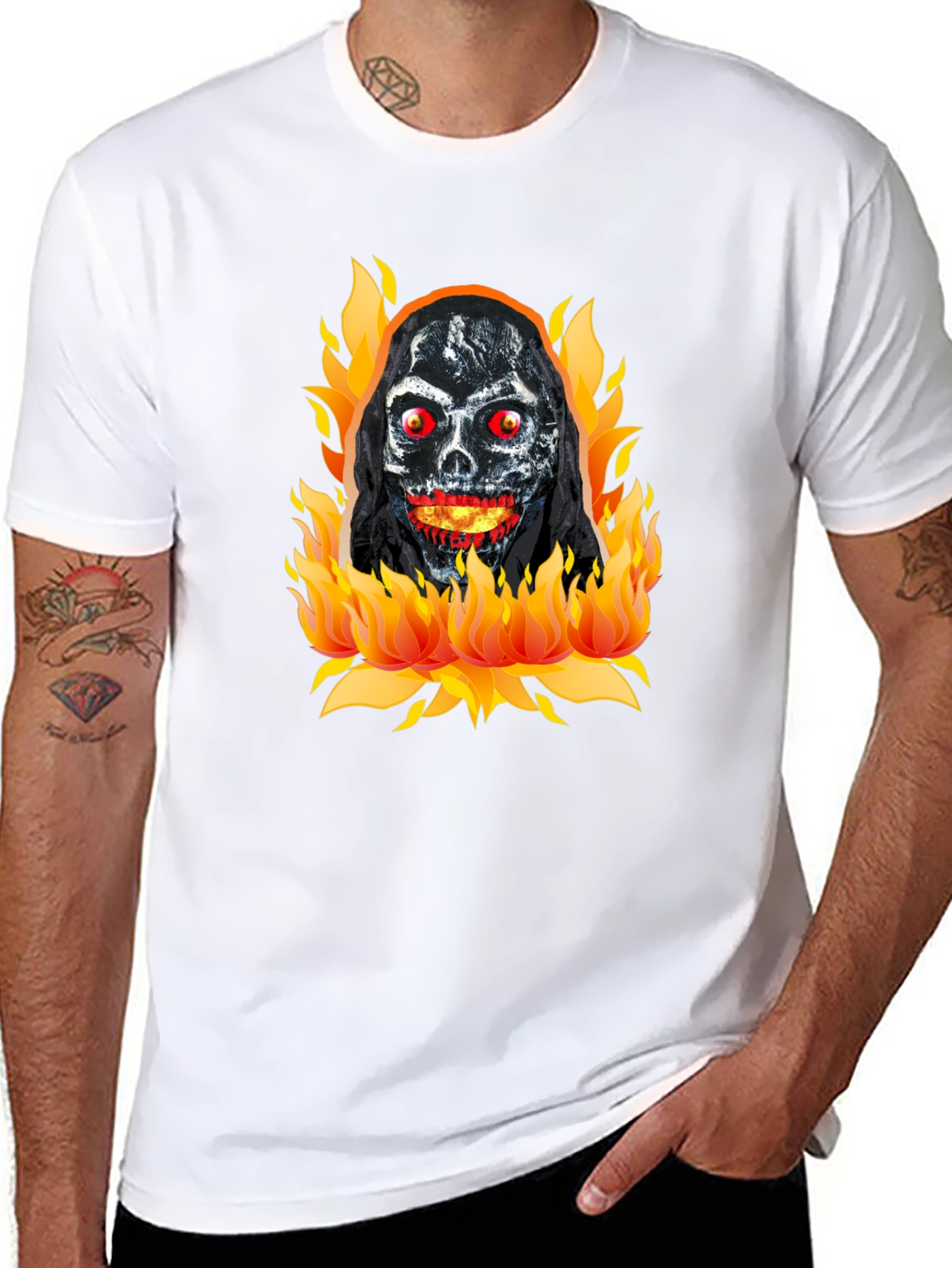 Black Grim Reaper on Fire Graphic T-Shirt view 8