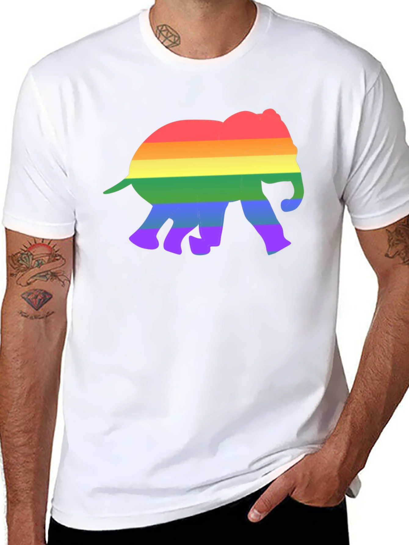 Black Rainbow Elephant Graphic Tee - Black Cotton T-Shirt view 8