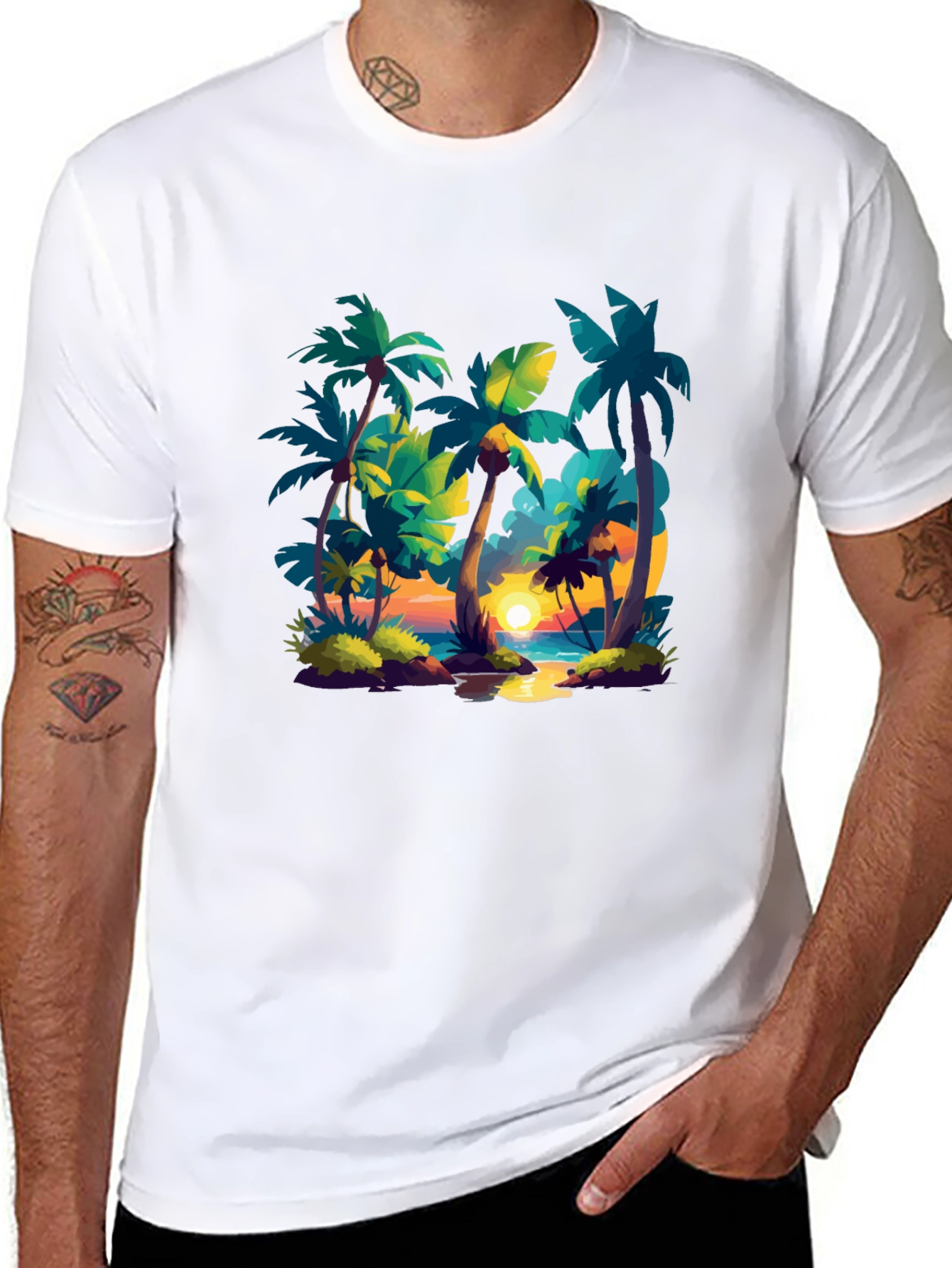 Black Tropical Sunset Tee - Island Vibes view 8