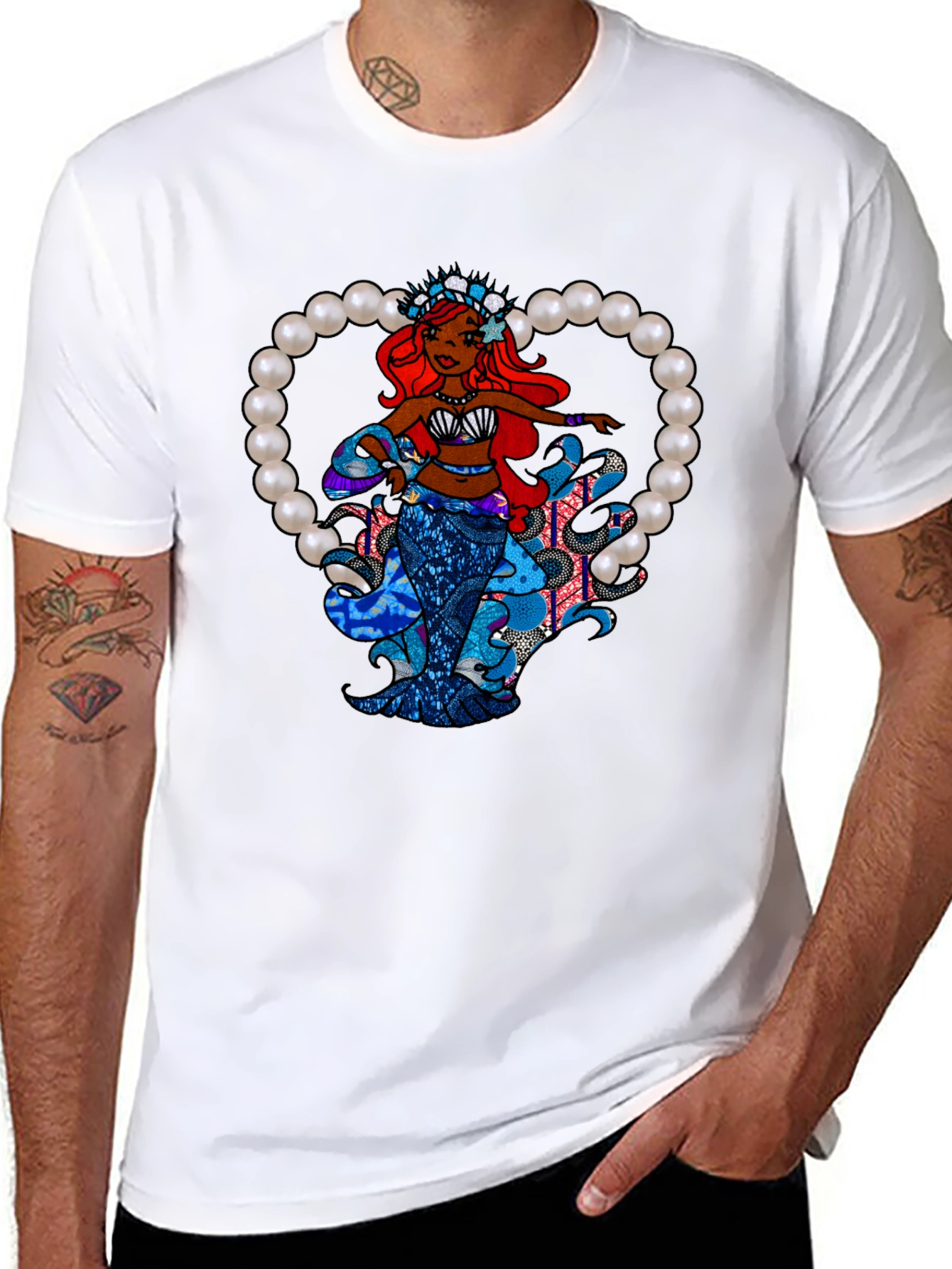 Black Mermaid Pearl Heart Graphic Tee view 8