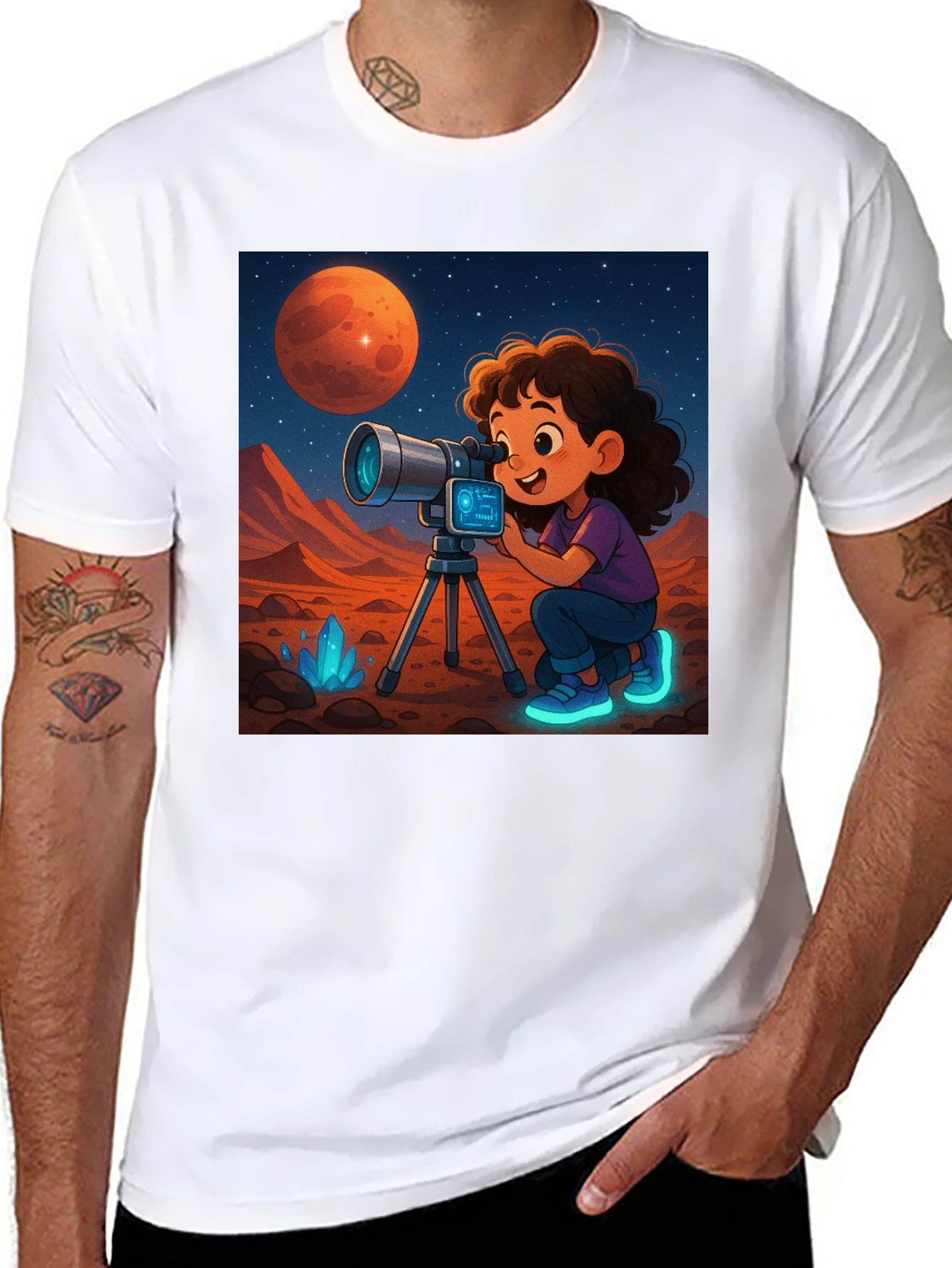 Black Mars Explorer Graphic Tee - Space Adventure Shirt view 8