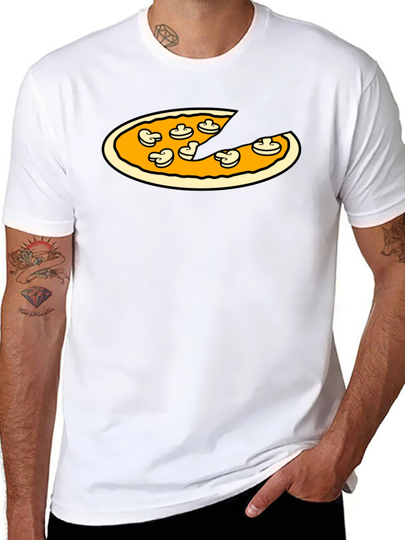 Black Pizza & Mushrooms Graphic Tee - Black T-Shirt view 8