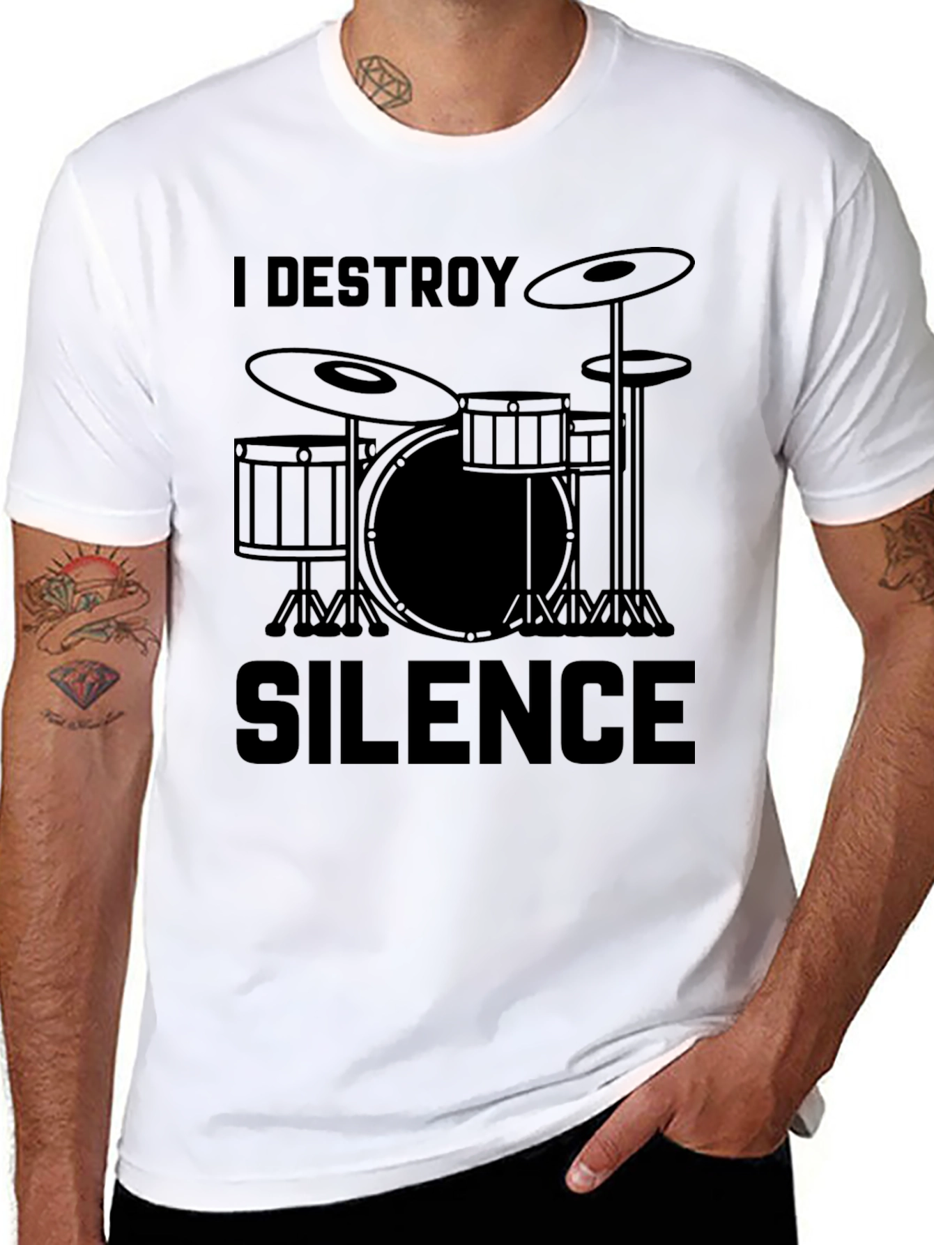 Black I Destroy Silence Drummer T-Shirt view 8