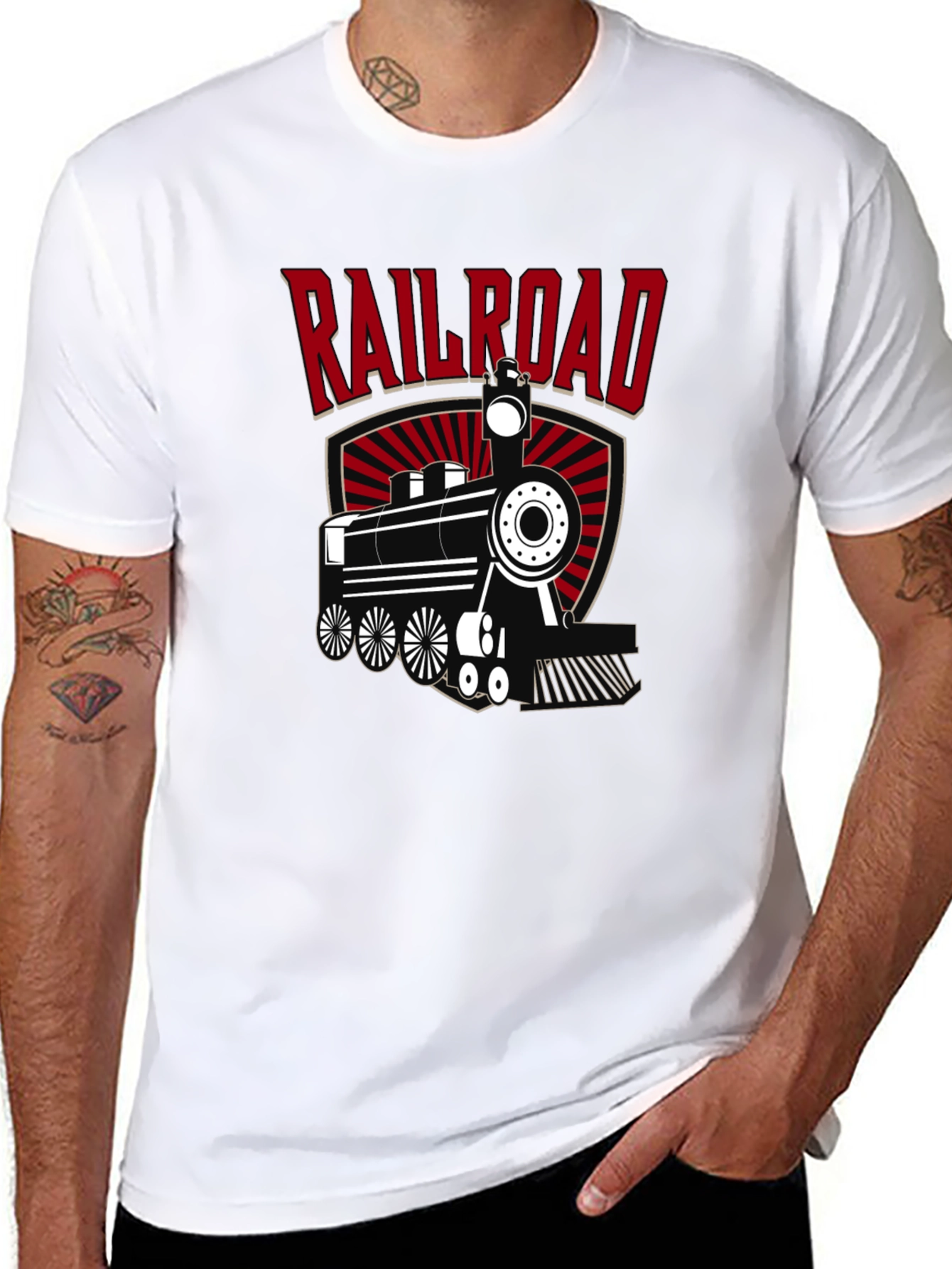 Black Railroad Train Graphic Tee - Cool Black T-Shirt view 8