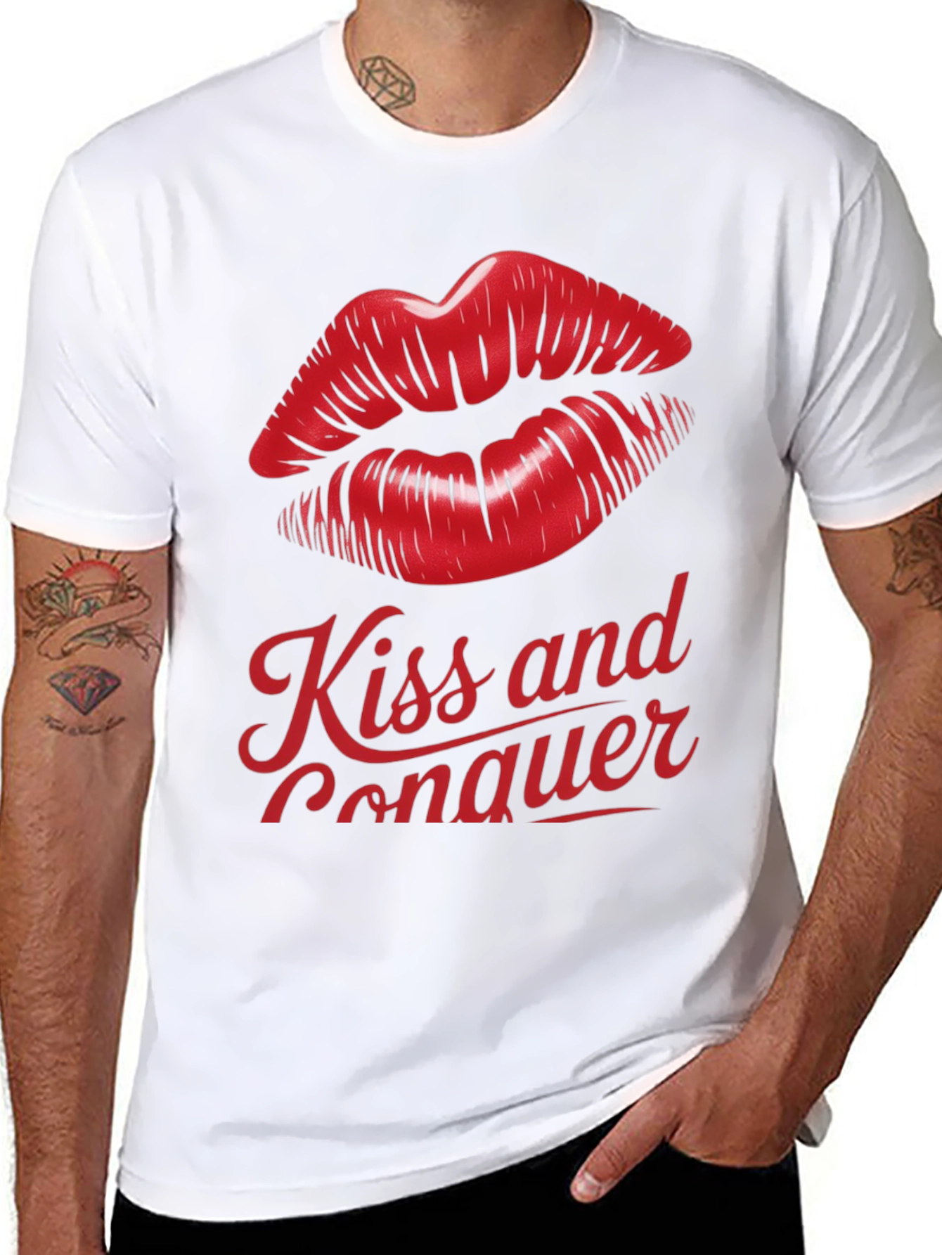 Black Kiss and Conquer Graphic T-Shirt - Stylish Unisex Tee view 8