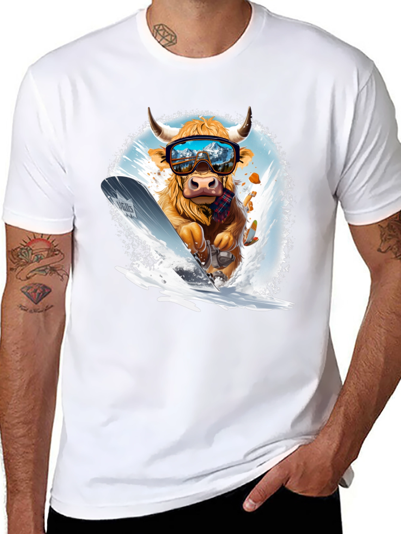 Black Skiing Cow Graphic Tee view 8