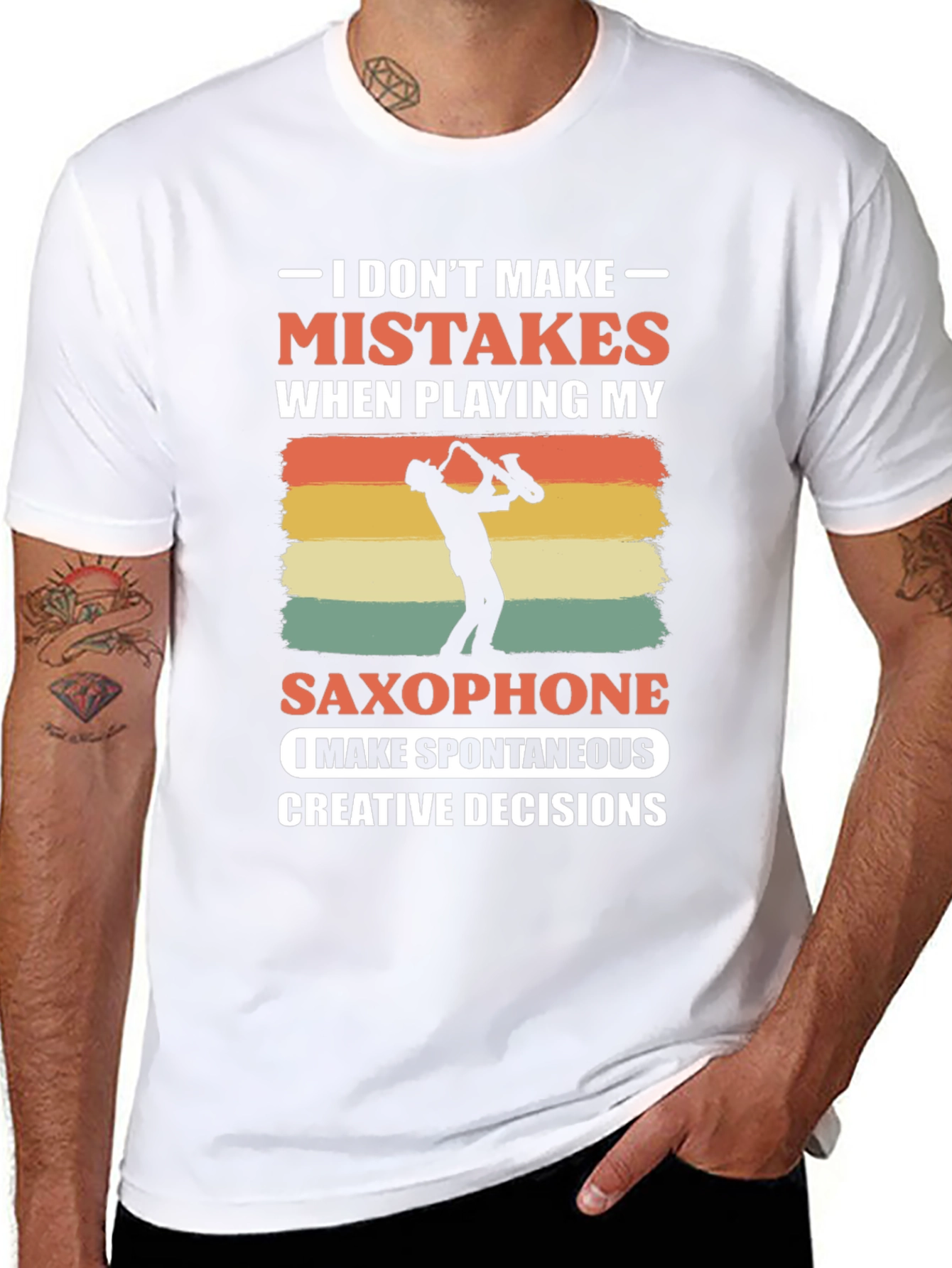 Black Saxophone Player T-Shirt: No Mistakes, Just Decisions view 8