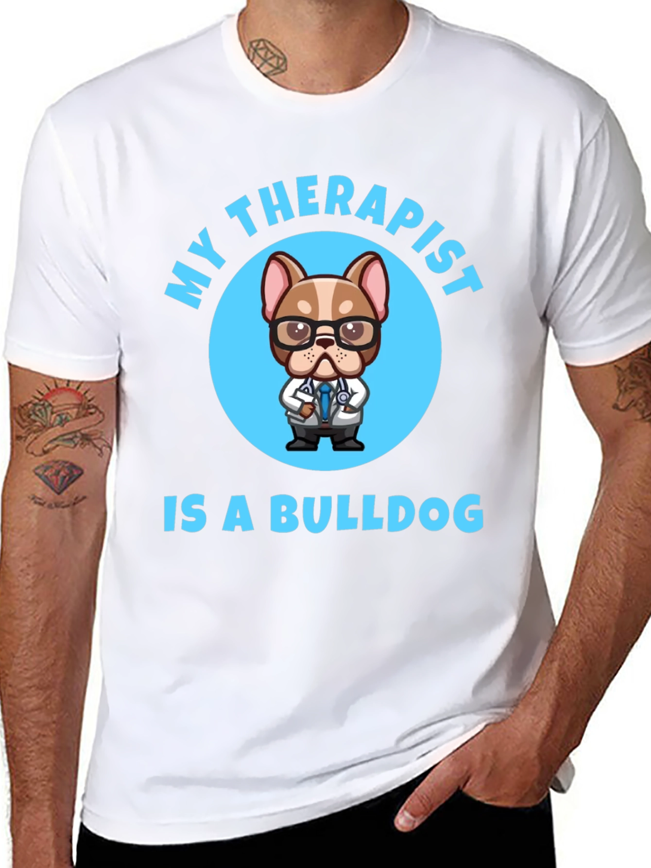 Black My Therapist is a Bulldog T-Shirt view 8