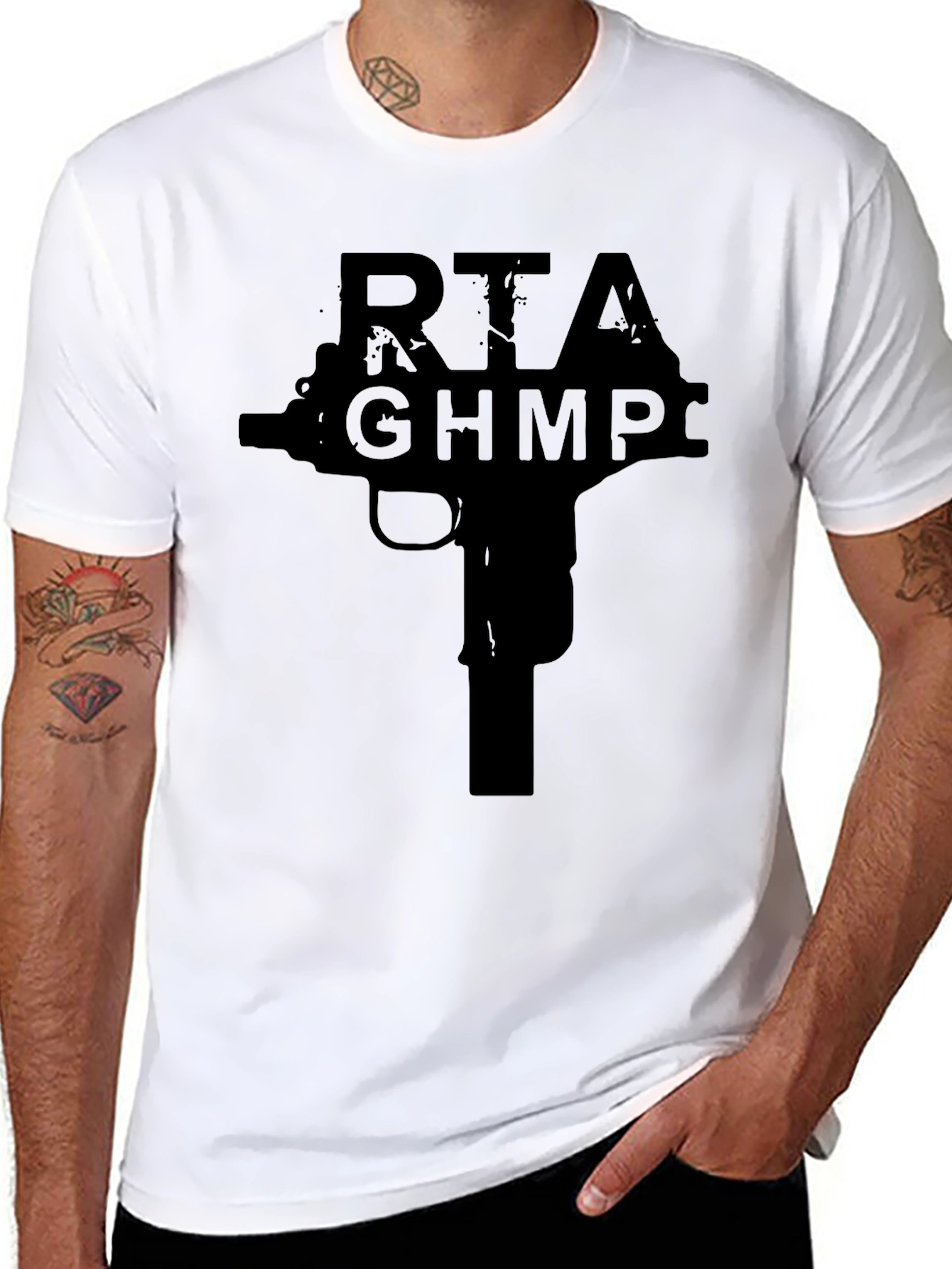Black RTAGHMPC Gun Graphic Black T-Shirt view 8