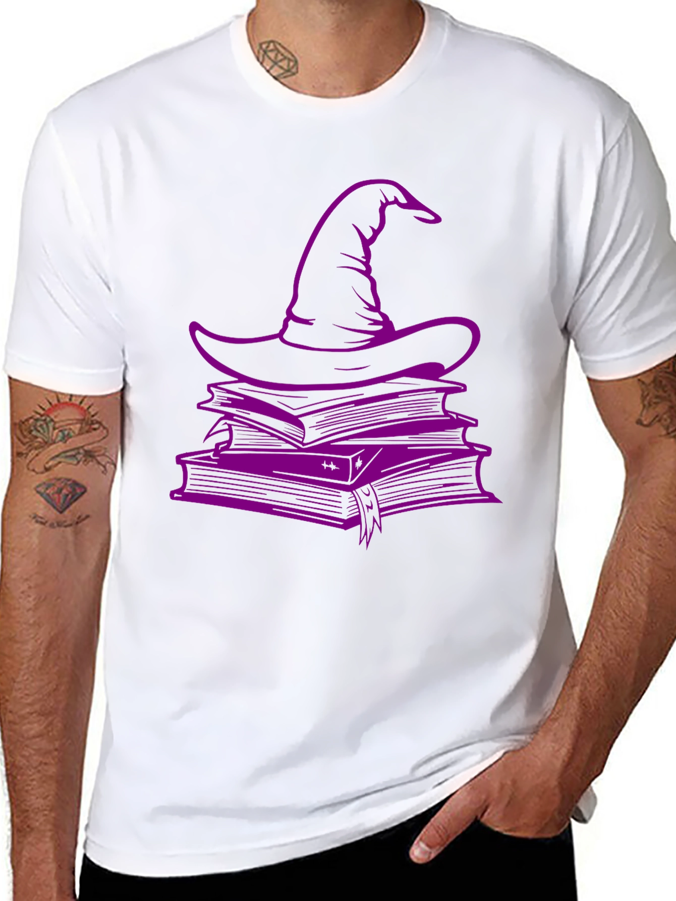 Black Witch Hat & Books T-Shirt - Spooky Season Style view 8