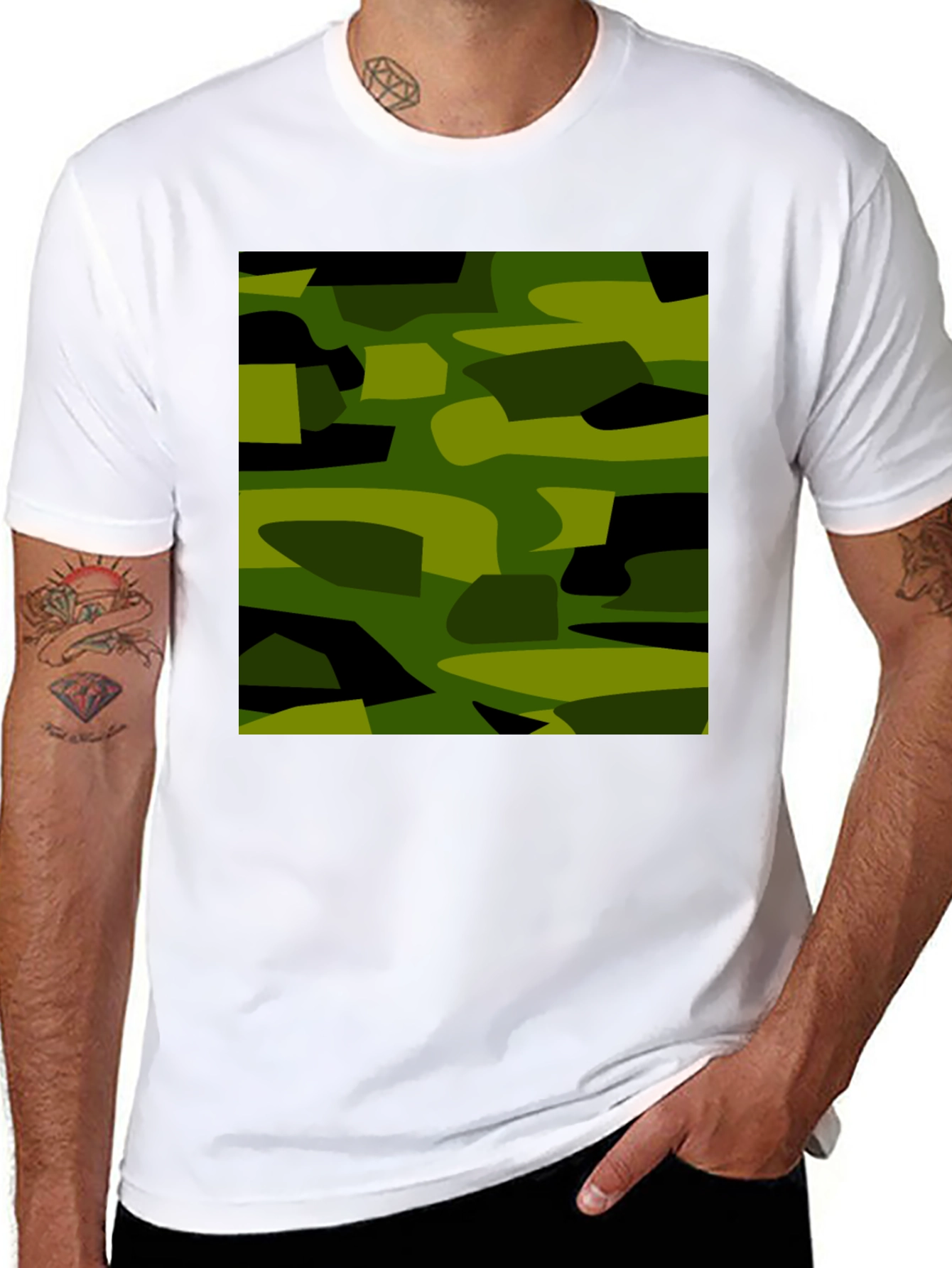 Black Camouflage Graphic Print Black T-Shirt view 8