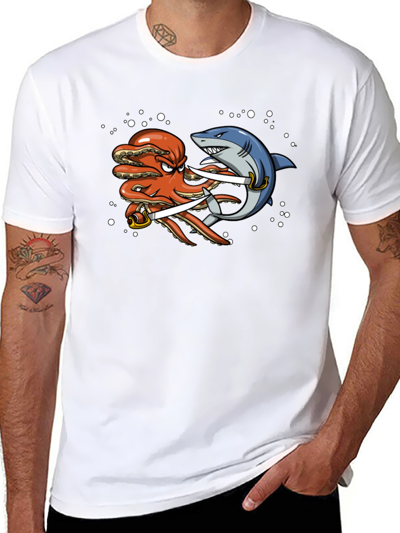 Black Octopus vs Shark T-Shirt - Pirate Duel view 8