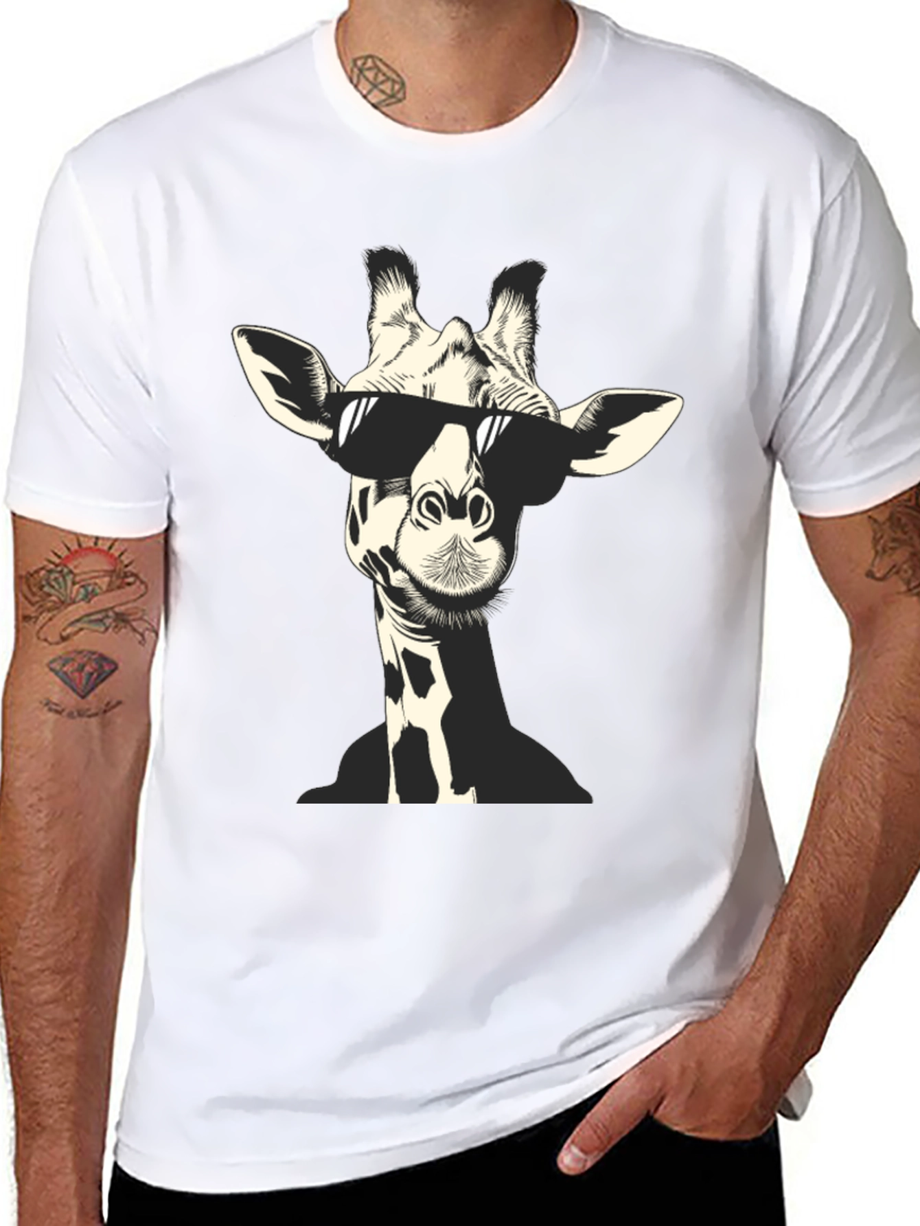 Black Cool Giraffe Graphic T-Shirt view 8
