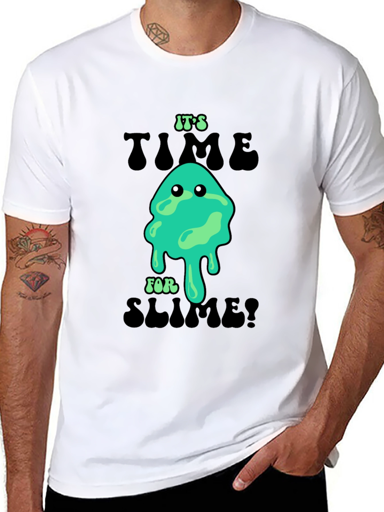 Black It's Time for Slime! Novelty Graphic T-Shirt view 8