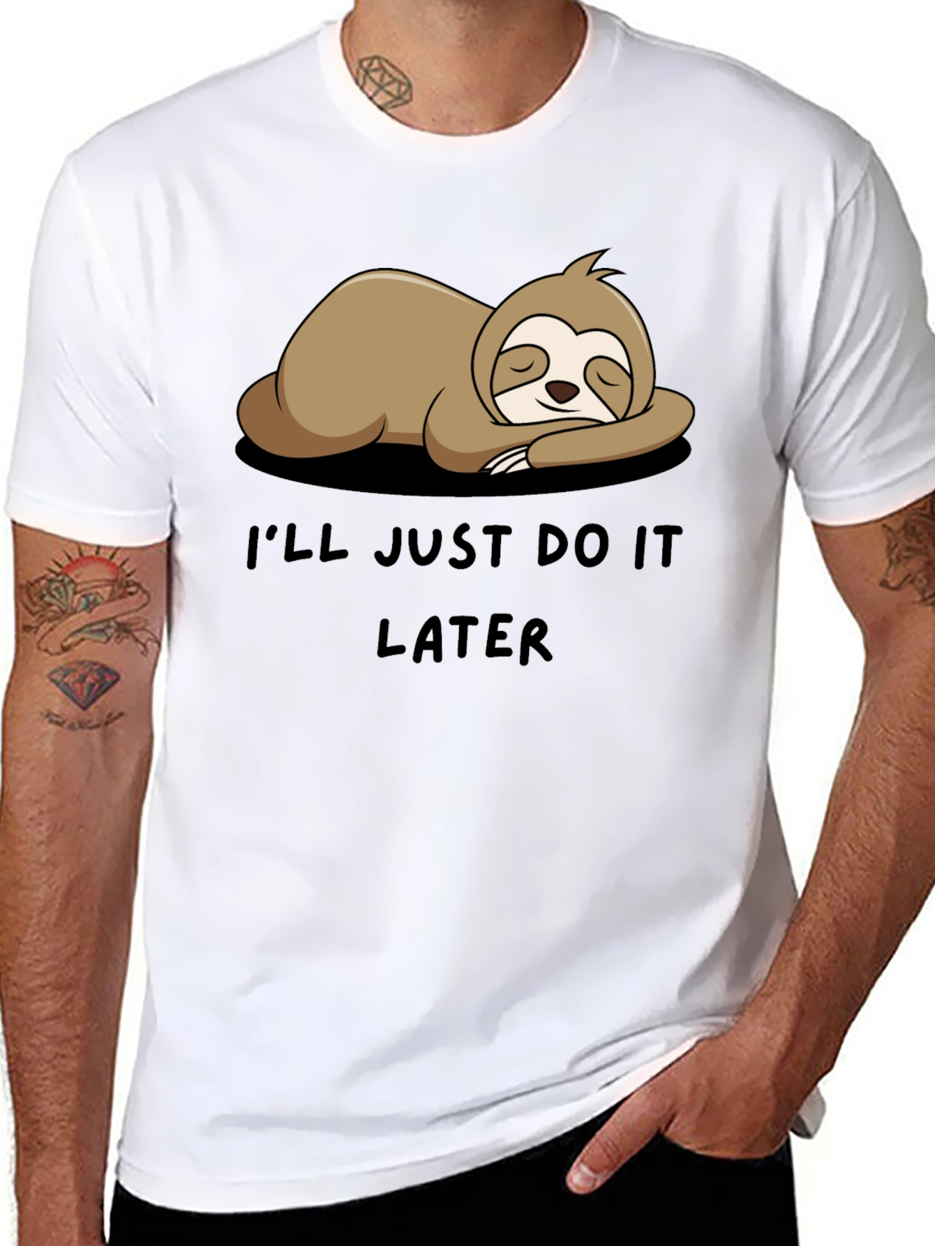 Black Sloth Do It Later Funny Graphic Tee view 8