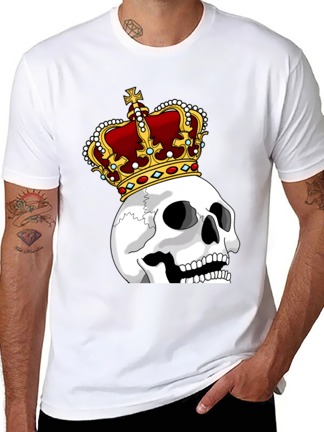 Black Skull King Graphic Tee - Black Cotton T-Shirt view 8