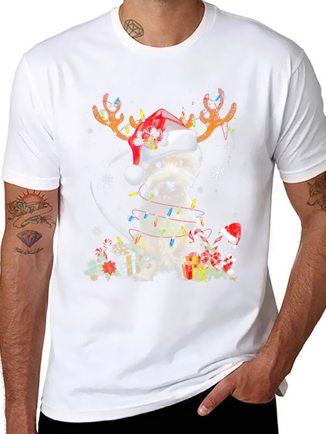 Dog Christmas T-Shirt - Reindeer Antlers Santa Hat - 8