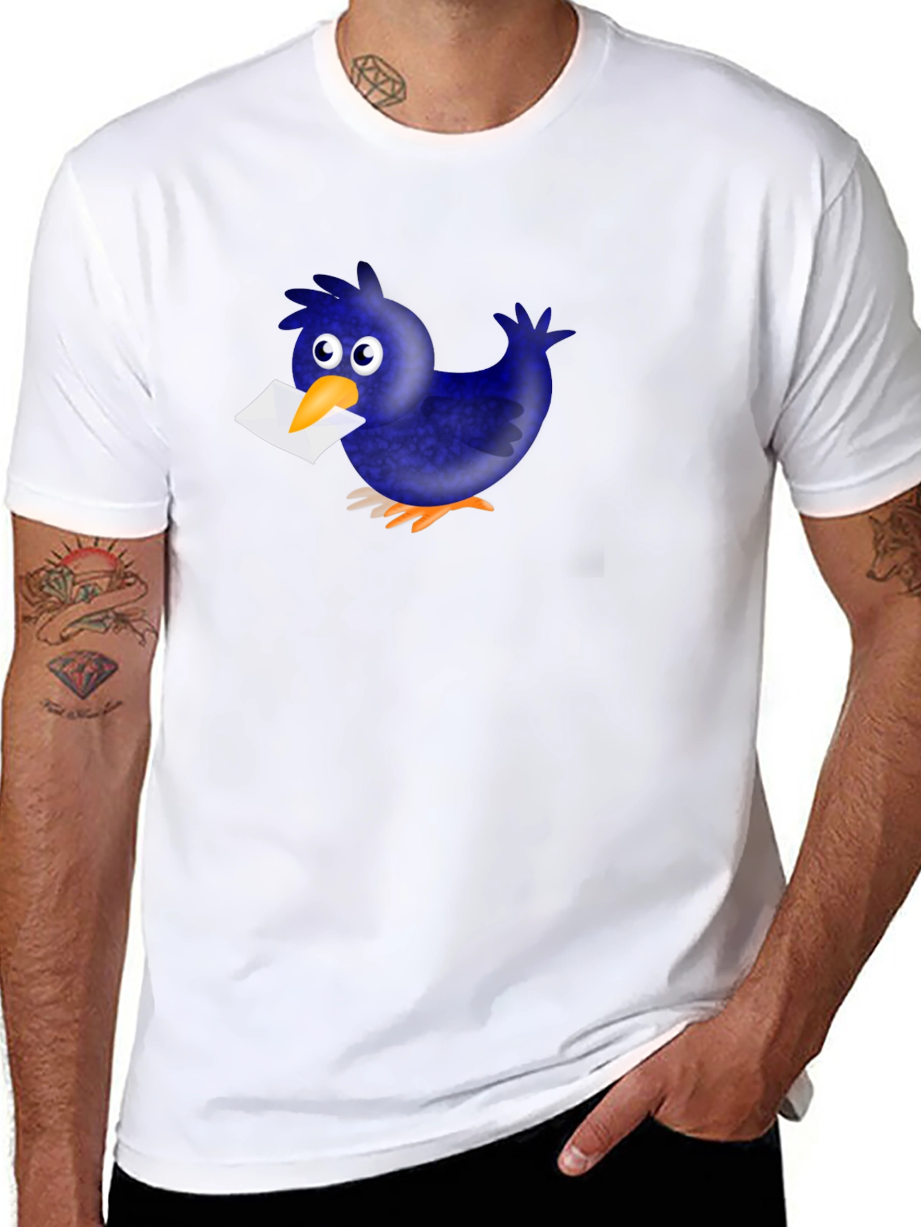 Black Novelty Cartoon Blue Bird T-Shirt view 8