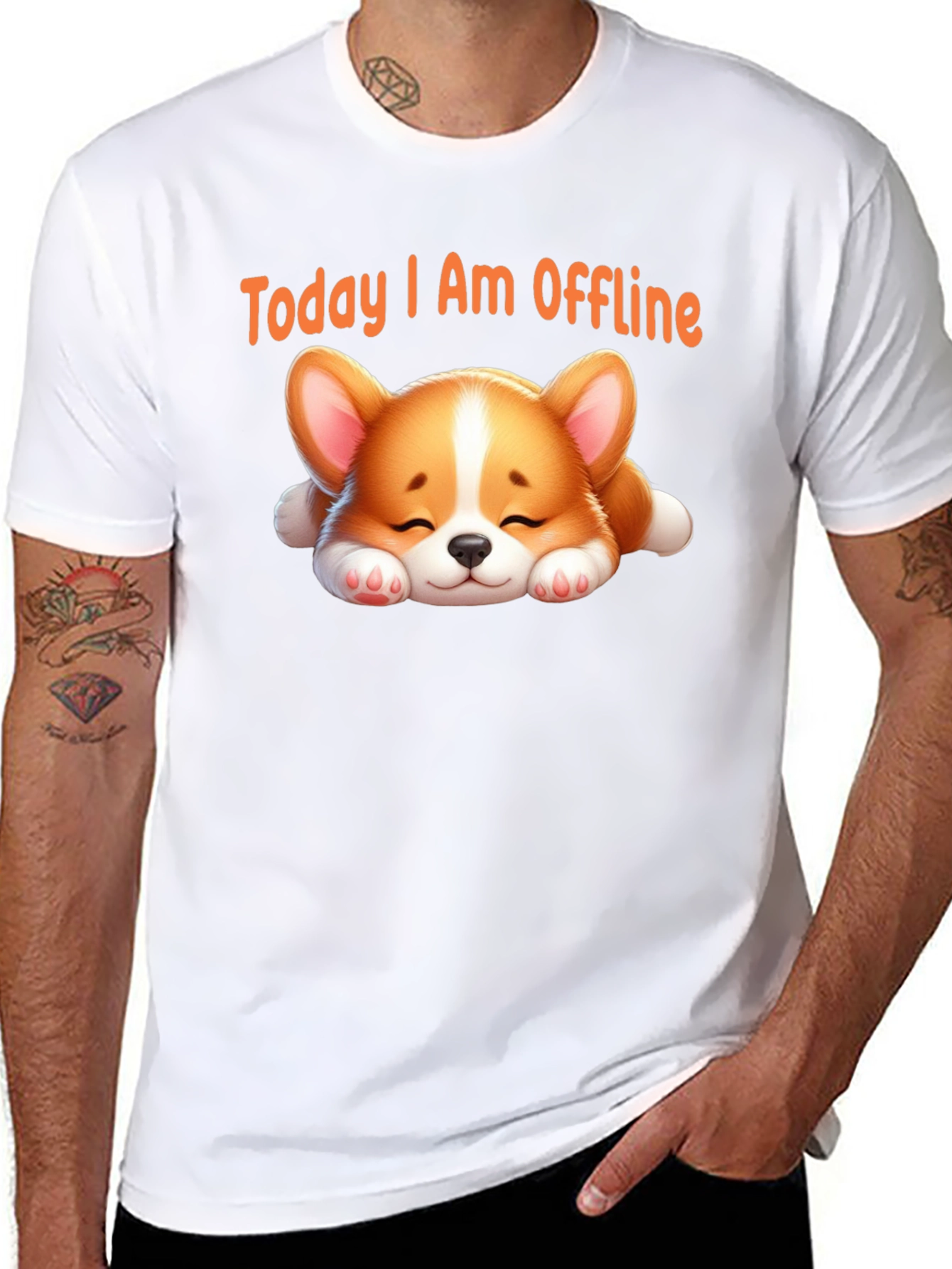 Black Today I Am Offline T-Shirt - Cute Sleeping Corgi view 8