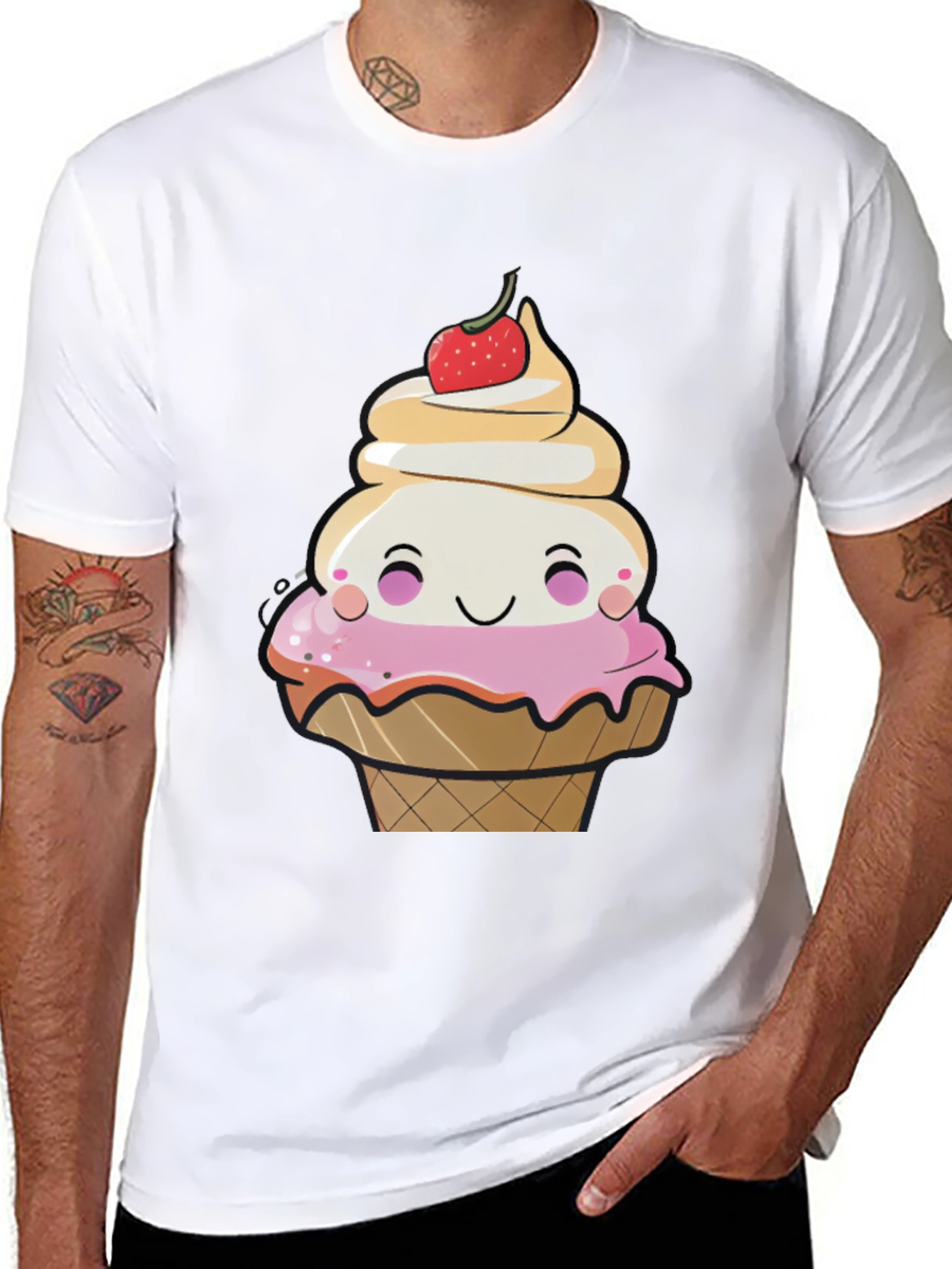 Black Cute Ice Cream Cone Graphic T-Shirt view 8