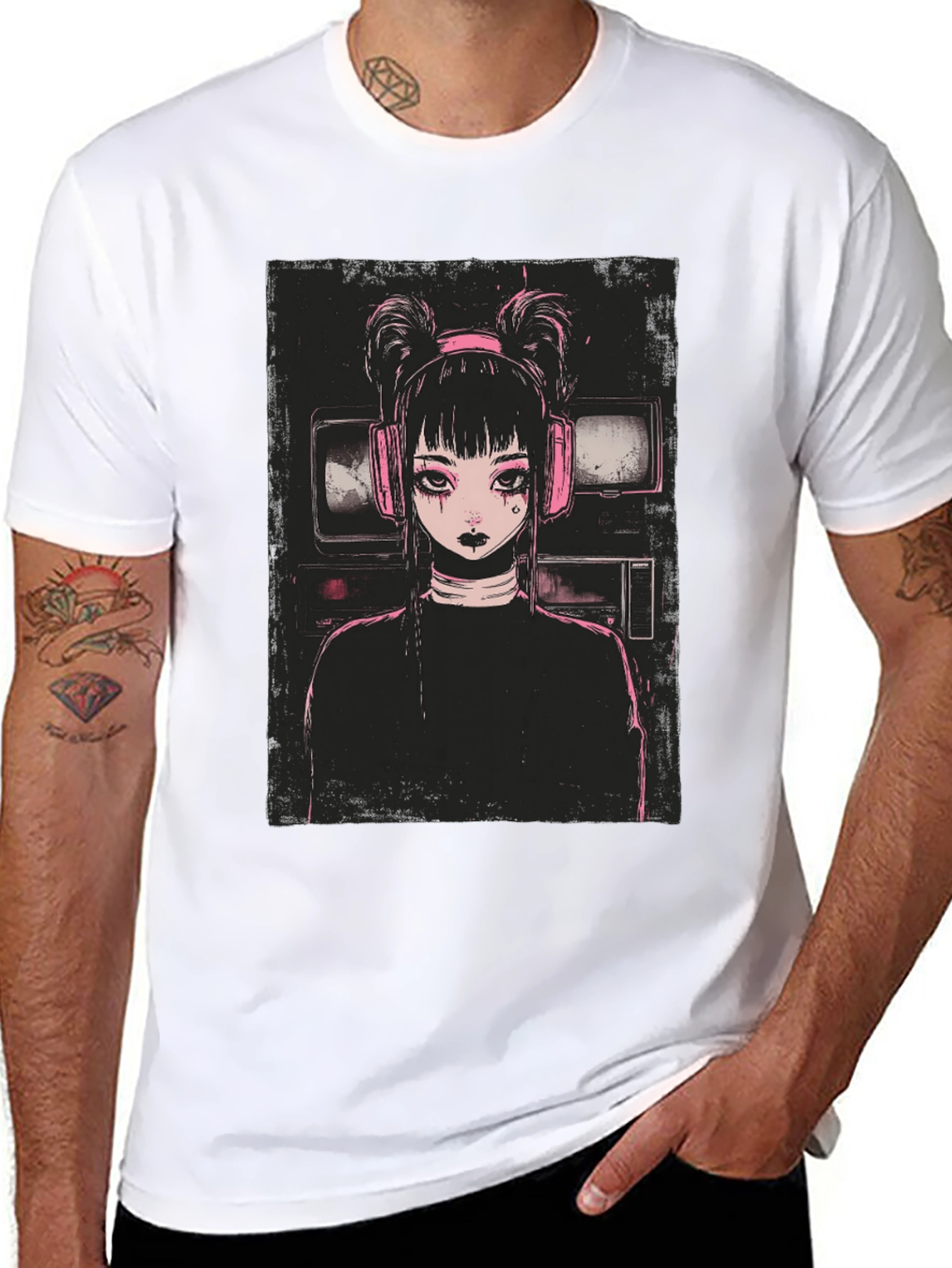Black Anime Girl Graphic Tee - Black Cotton Blend view 8