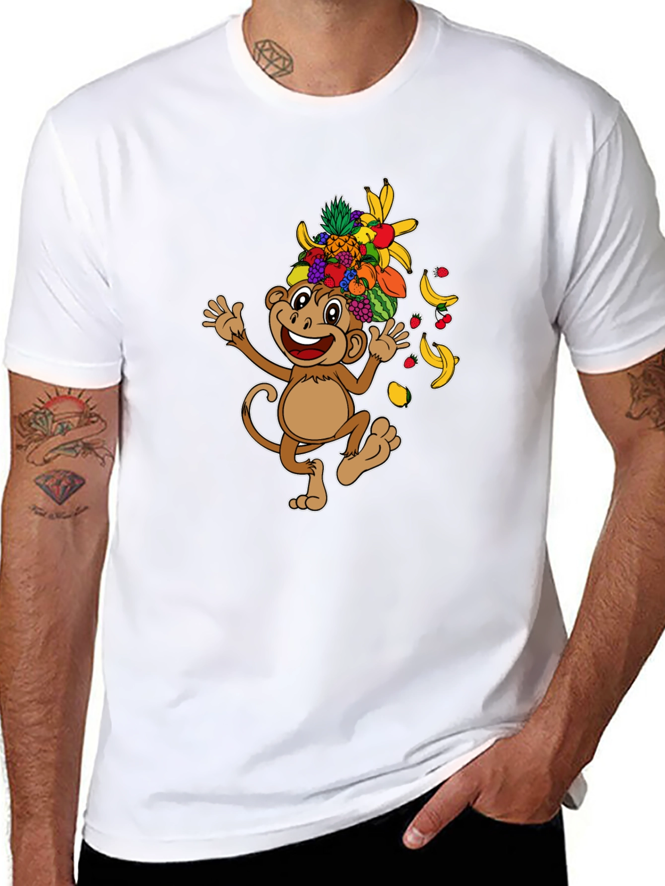 Black Fun Monkey Fruit Head T-Shirt - Black Cotton Tee view 8