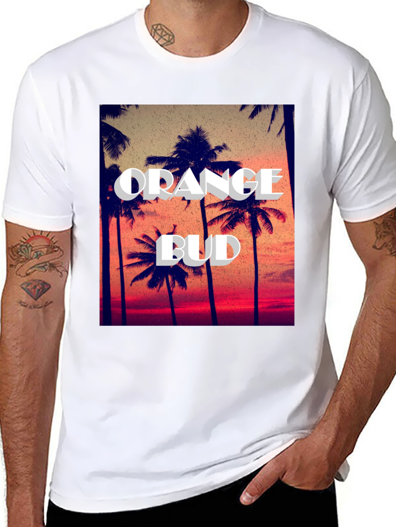 Orange Bud Palm Tree Graphic Tee - Summer Vibes - 8