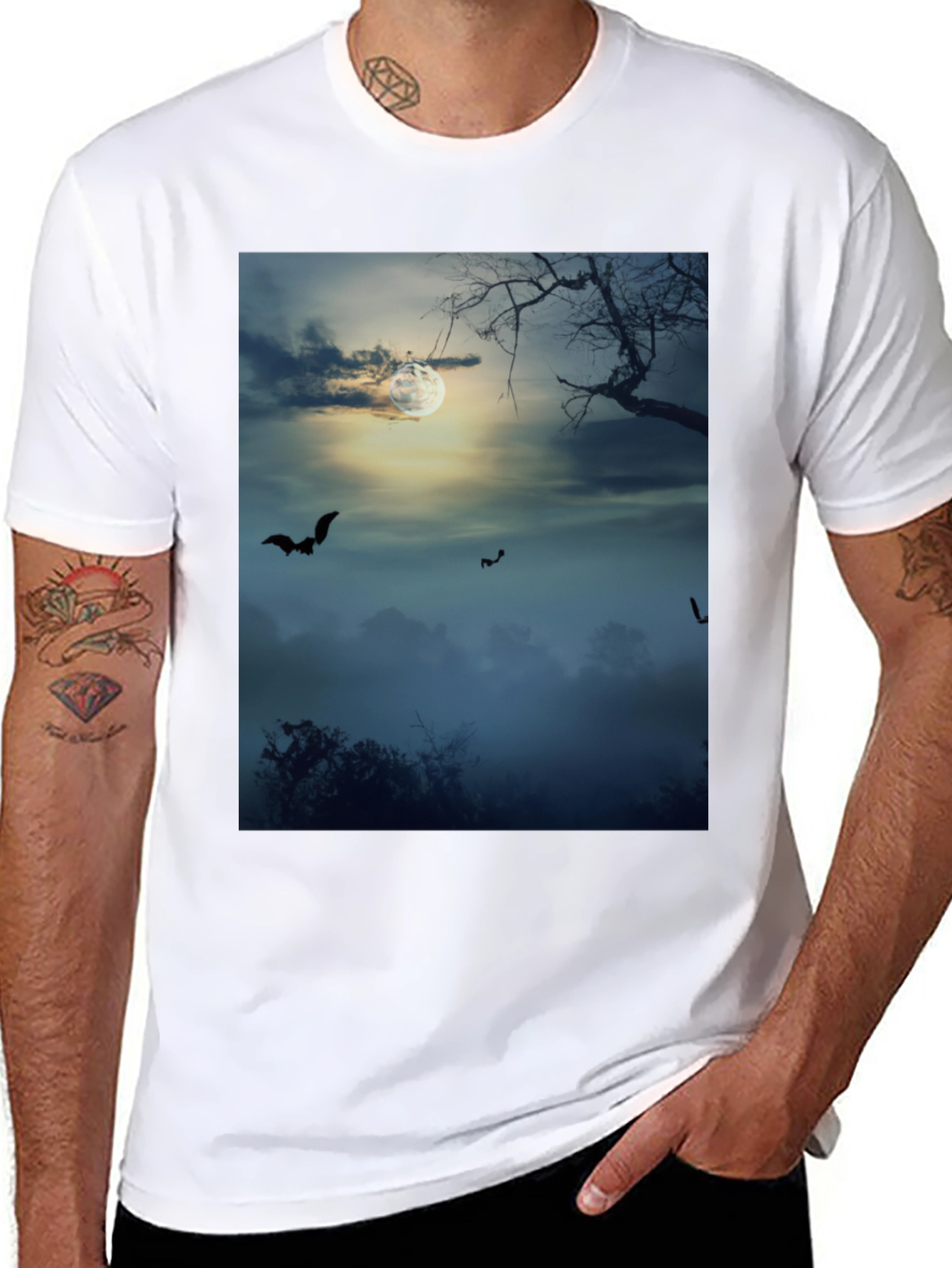 Spooky Night Bats Graphic Tee - 8
